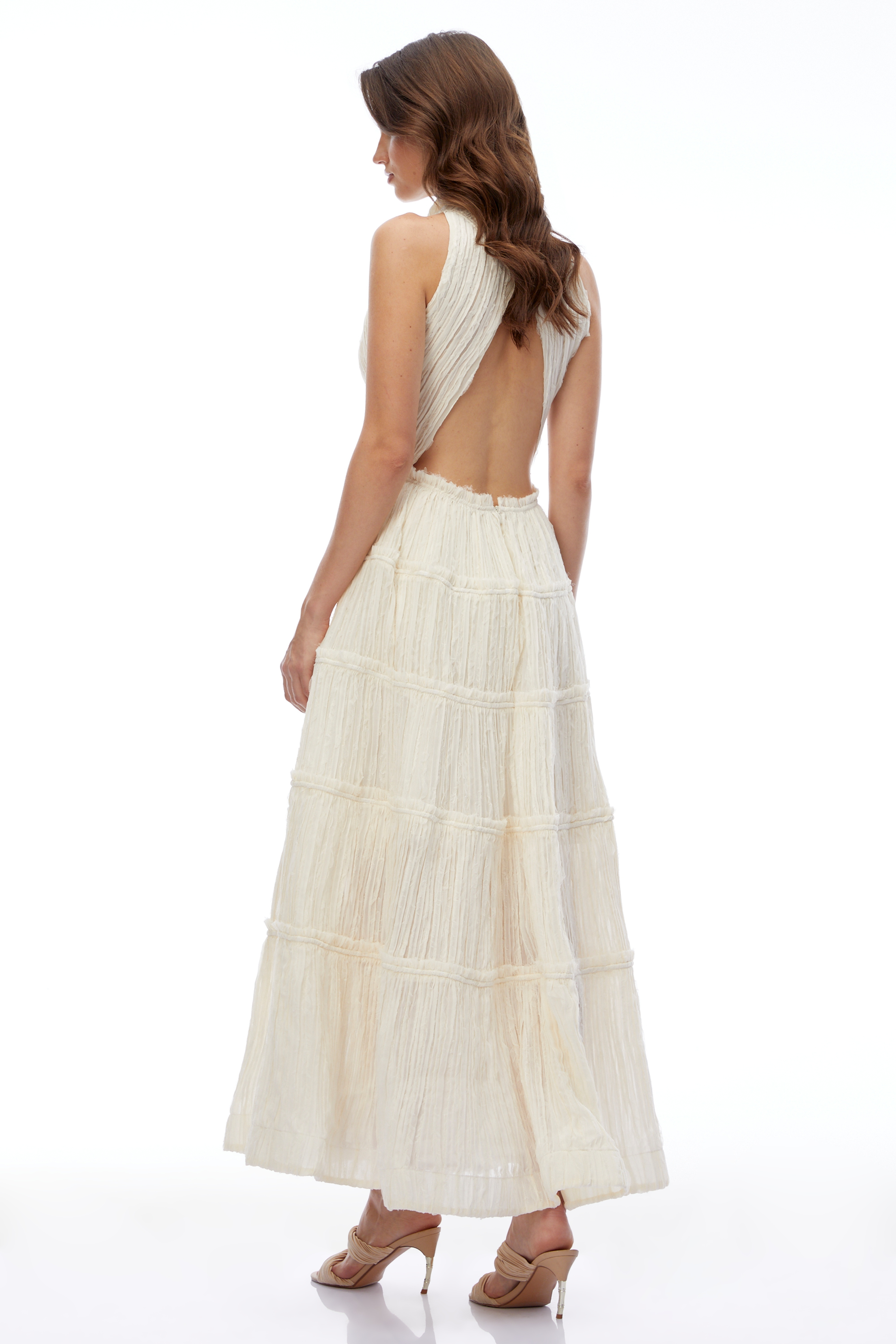 Elizabeth White Halterneck Frilled Maxi Dress