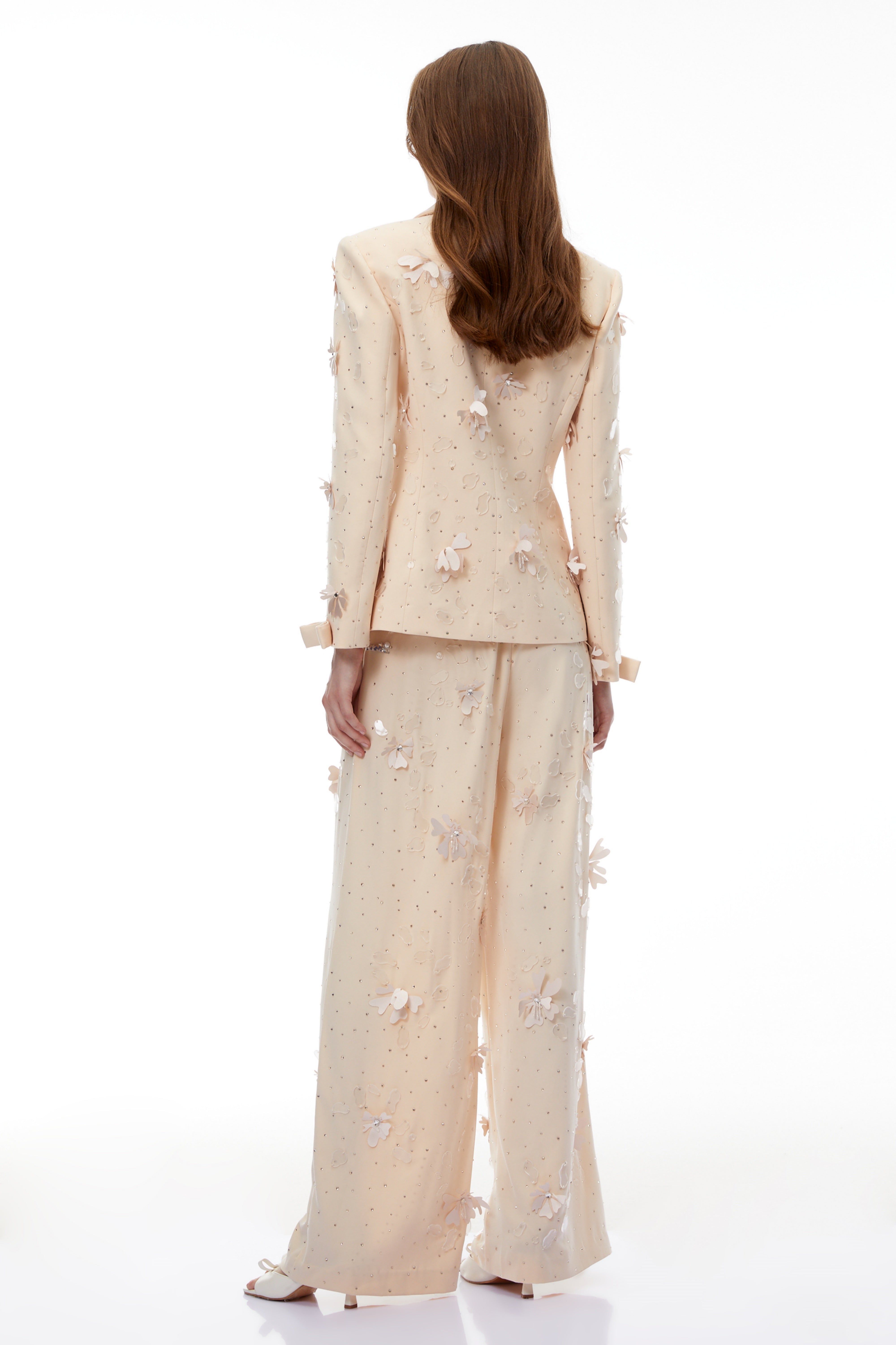 Titania Neutral 3D-Floral Beaded Jacket & Trousers Set