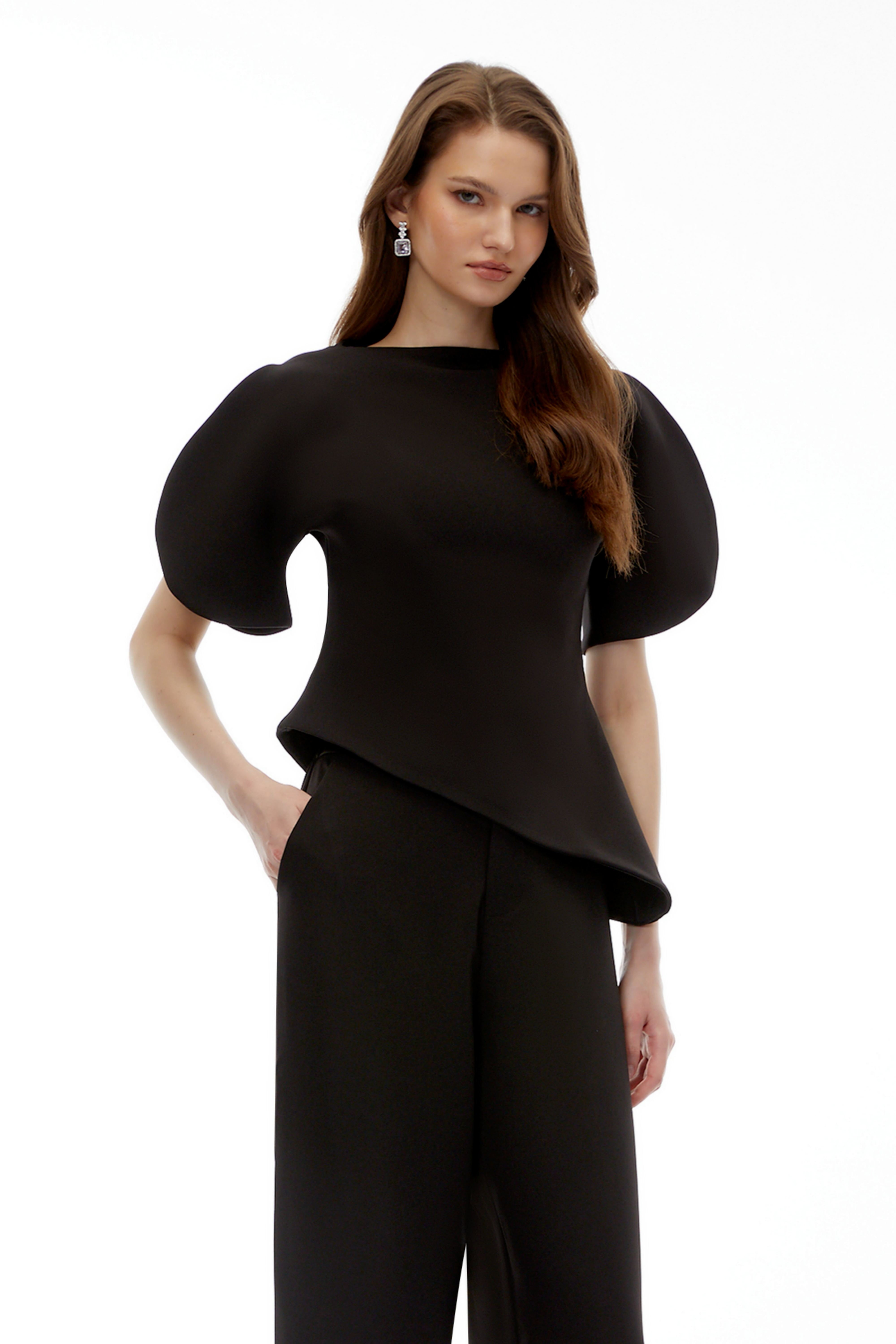 Uliana Black Puff Sleeve Top & Trousers Set