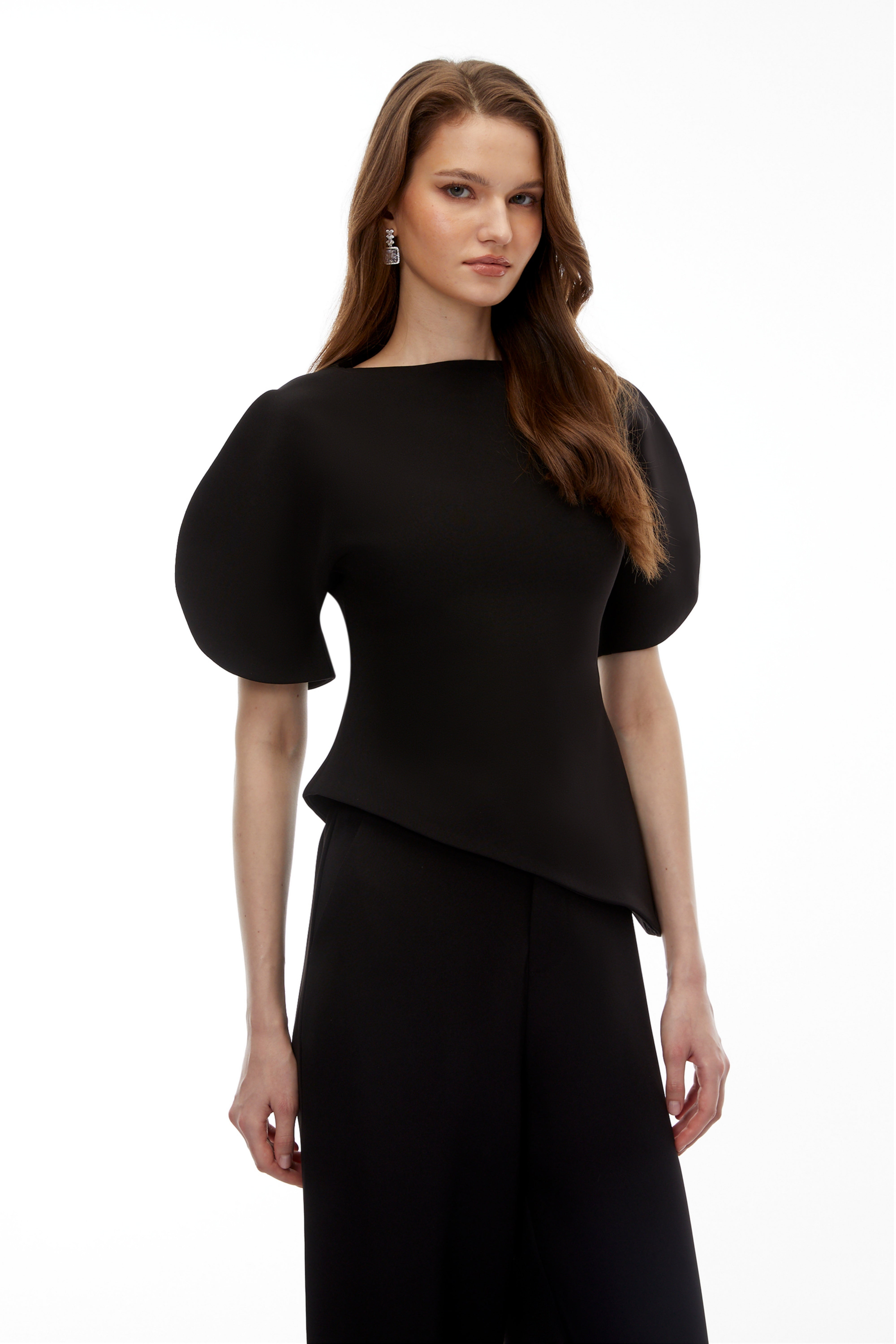 Uliana Black Puff Sleeve Top & Trousers Set