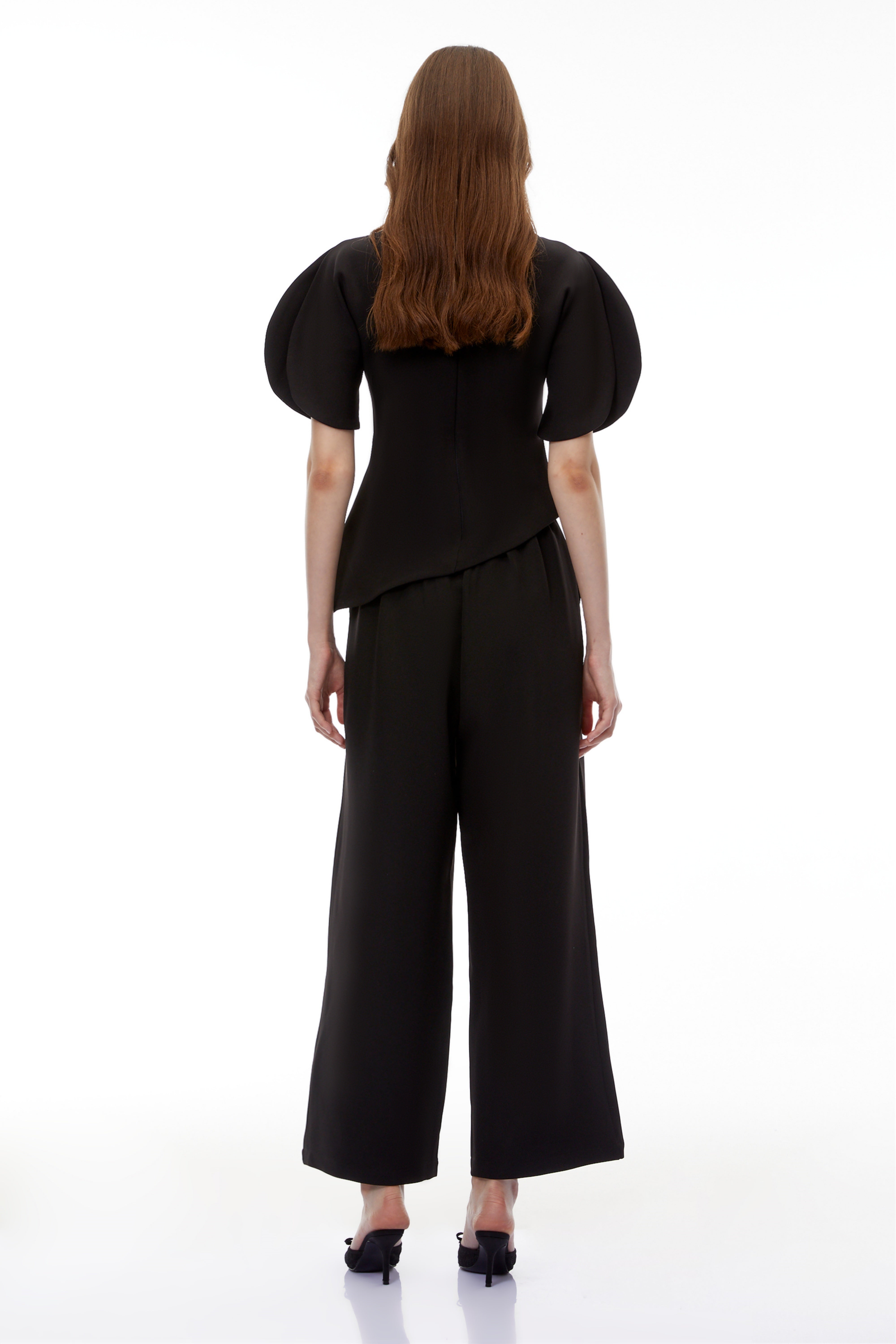 Uliana Black Puff Sleeve Top & Trousers Set