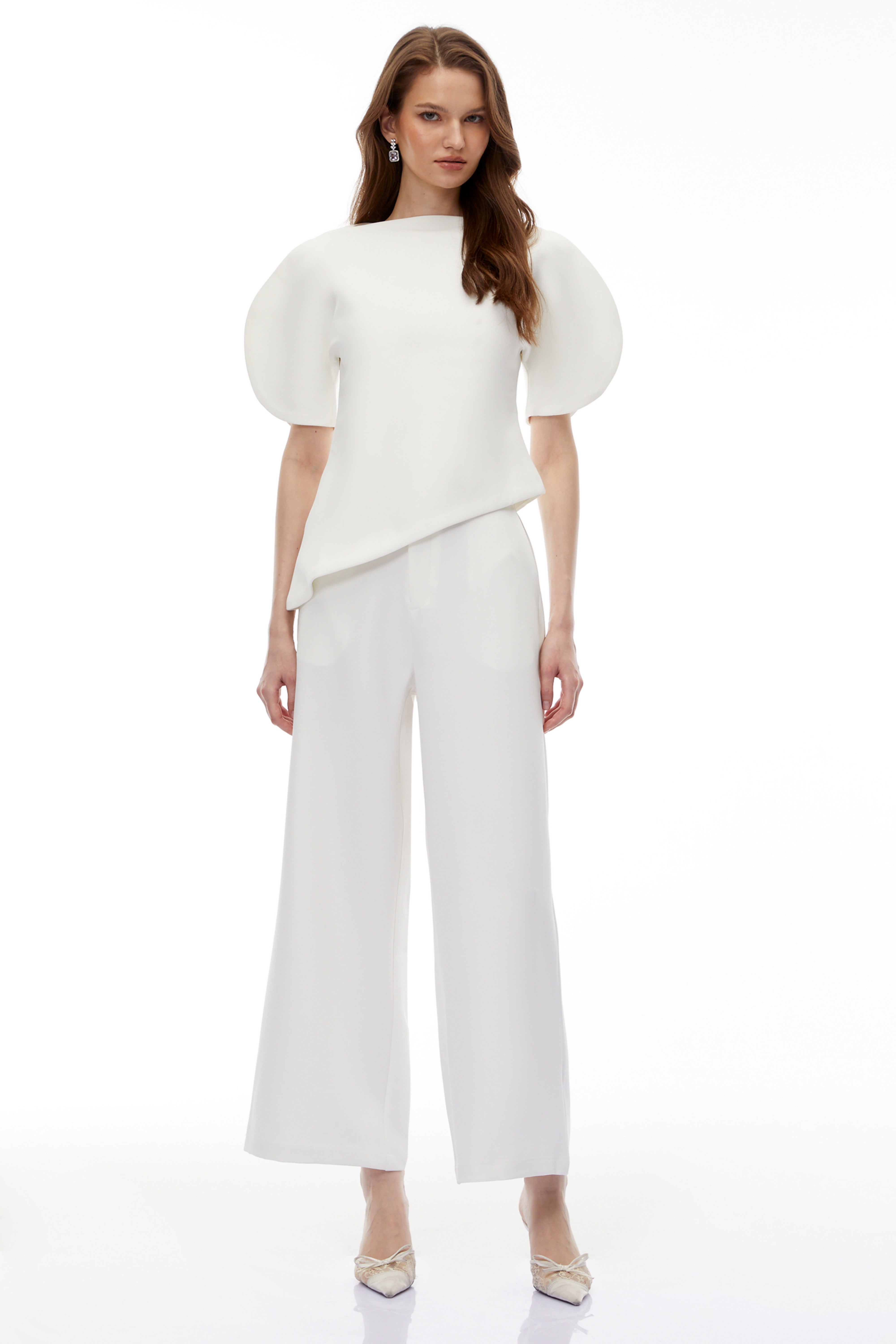 Uliana White Puff Sleeve Top & Trousers Set
