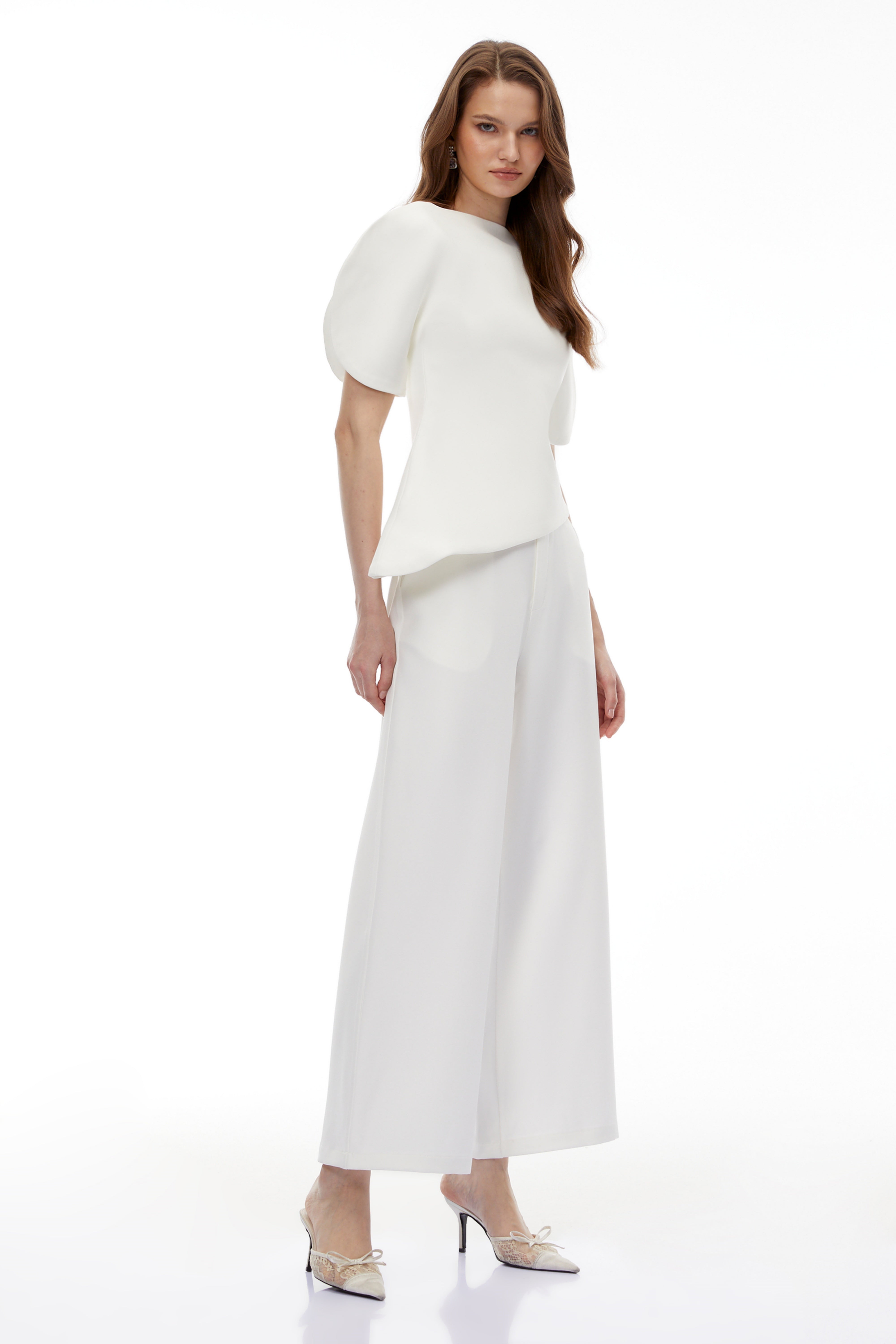 Uliana White Puff Sleeve Top & Trousers Set