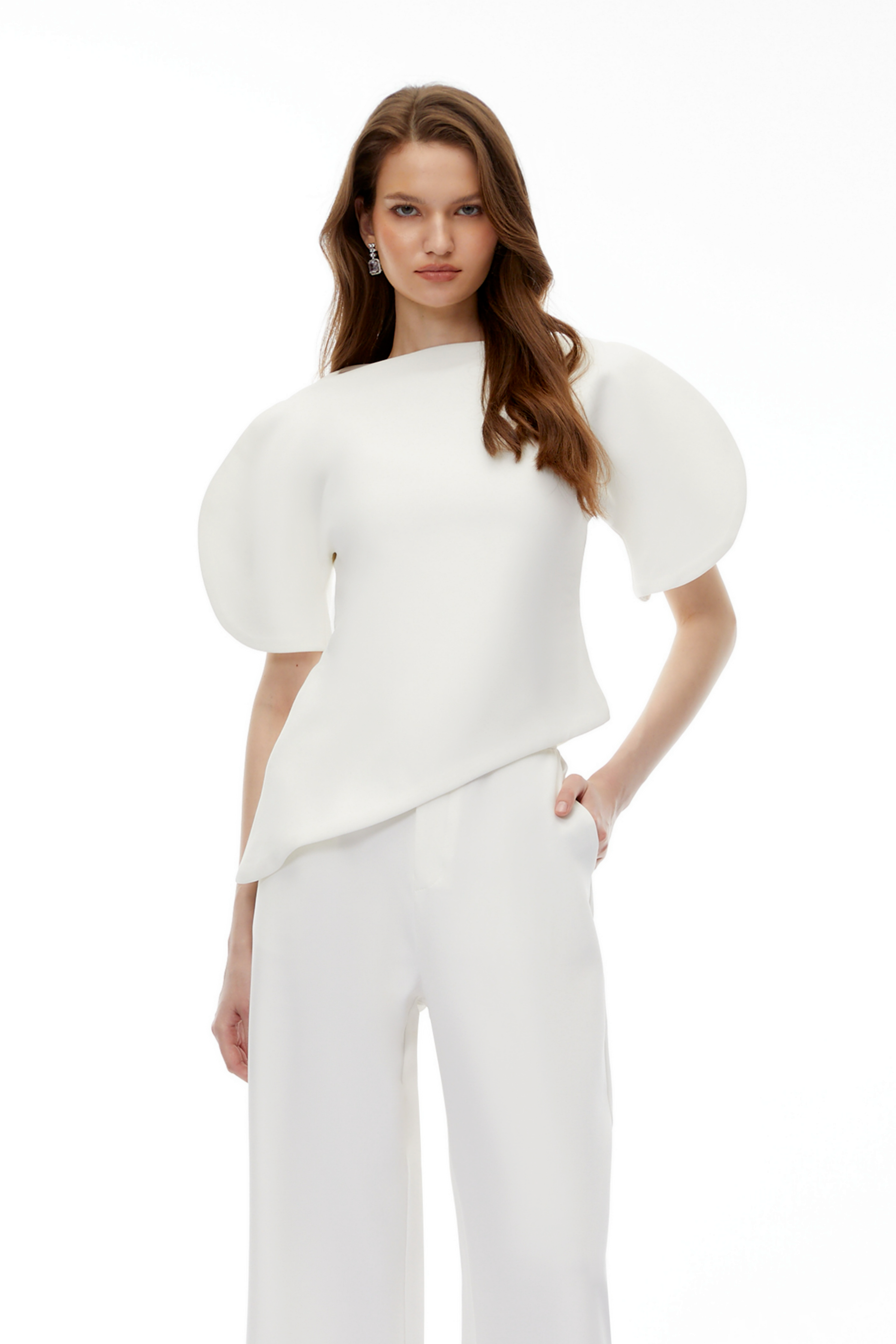 Uliana White Puff Sleeve Top & Trousers Set