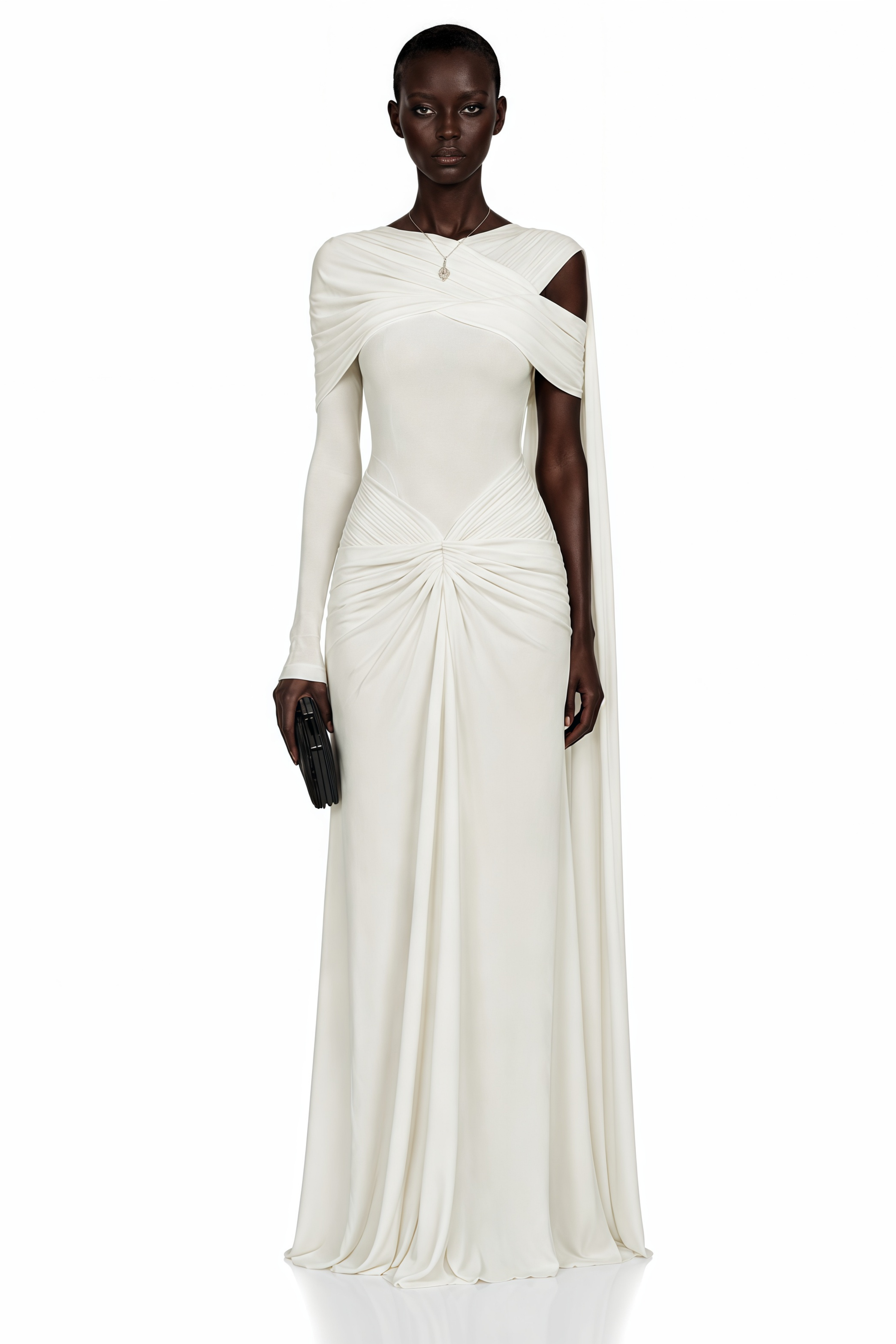 Carina White Asymmetrical Maxi Dress with Cape Sleeves
