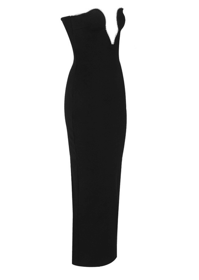 MUSE CUT OUT STRAPLESS MAXI DRESS WITH RHINESTONES - Black