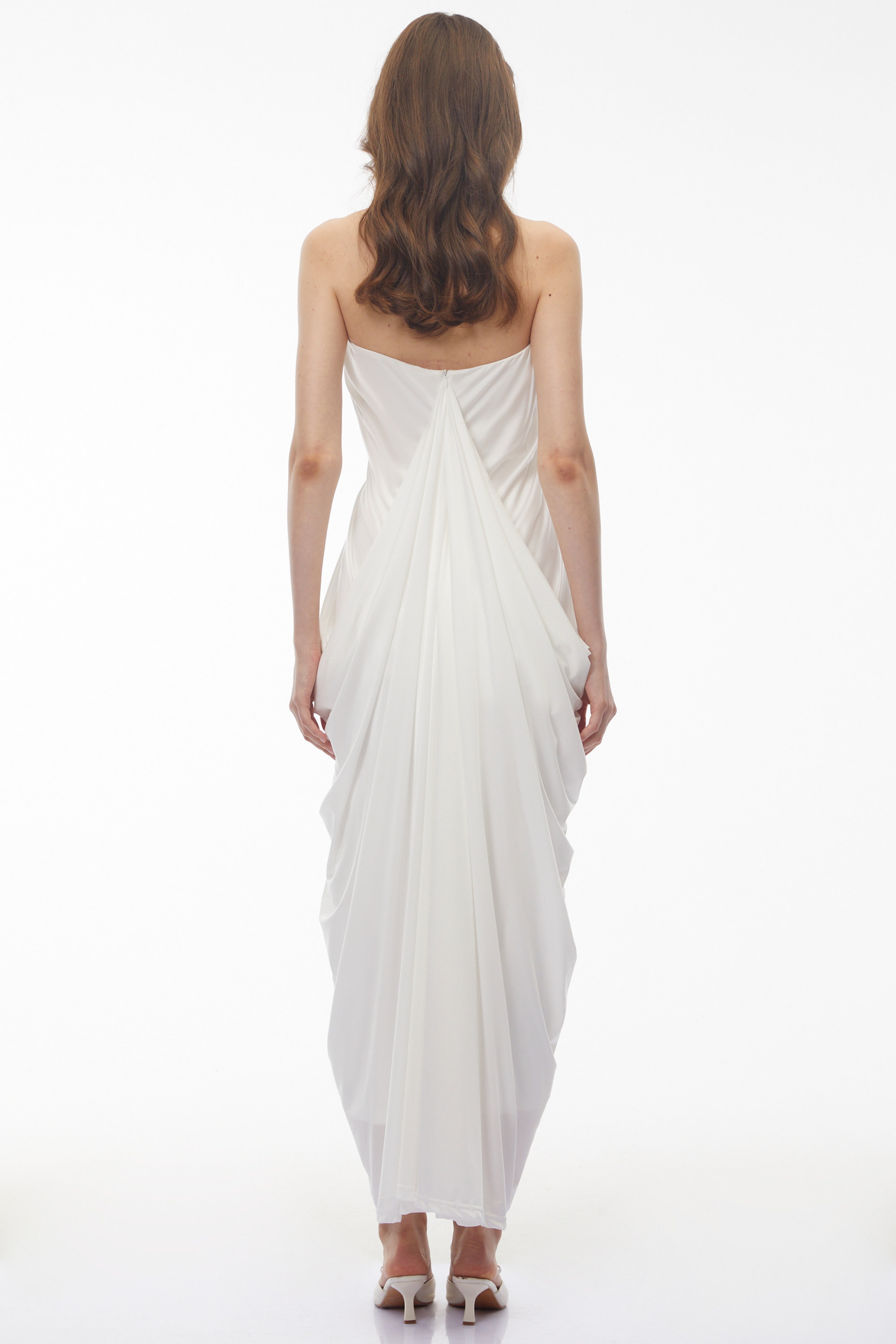 Ushas White Halterneck Draped Maxi Dress (Final Sale)