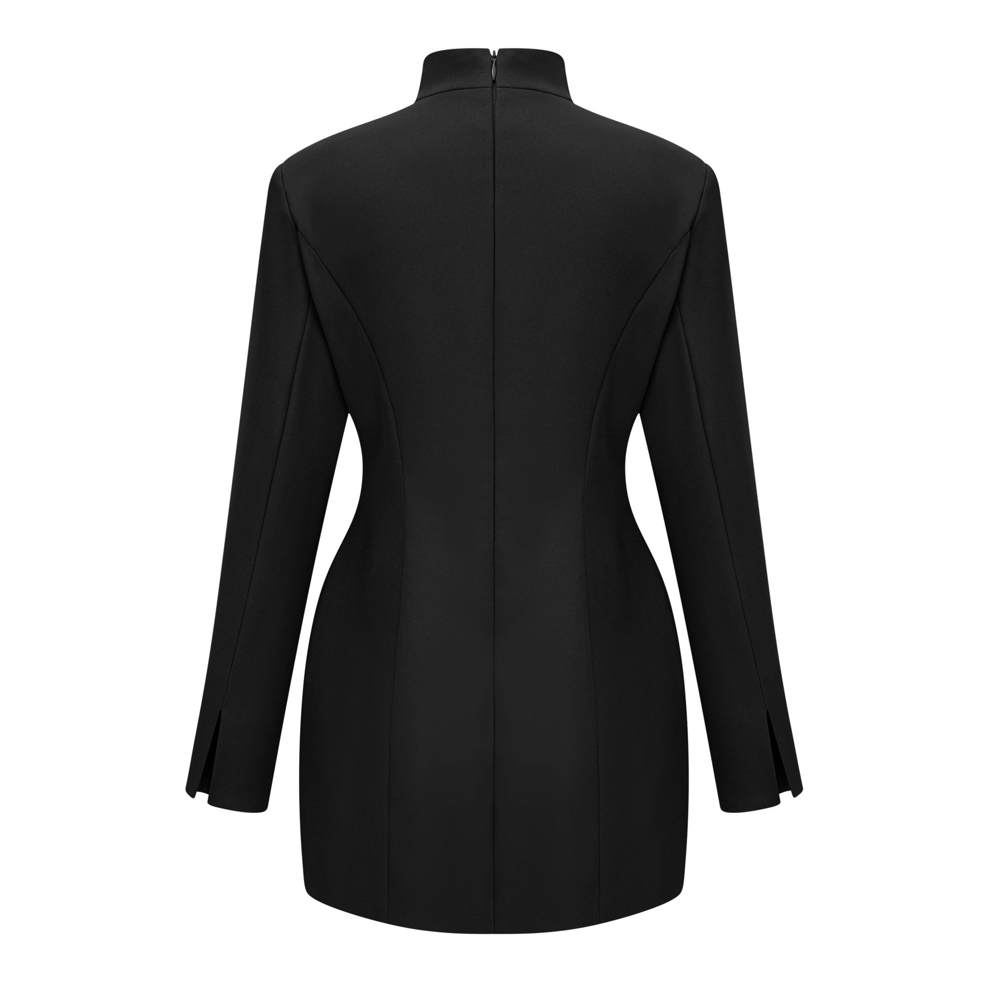 Valeria Black Stand Collar Long Sleeves Mini Dress