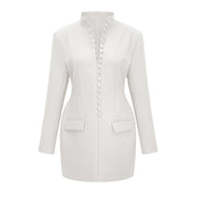 Valeria White Stand Collar Long Sleeves Mini Dress (Final Sale-US Only)