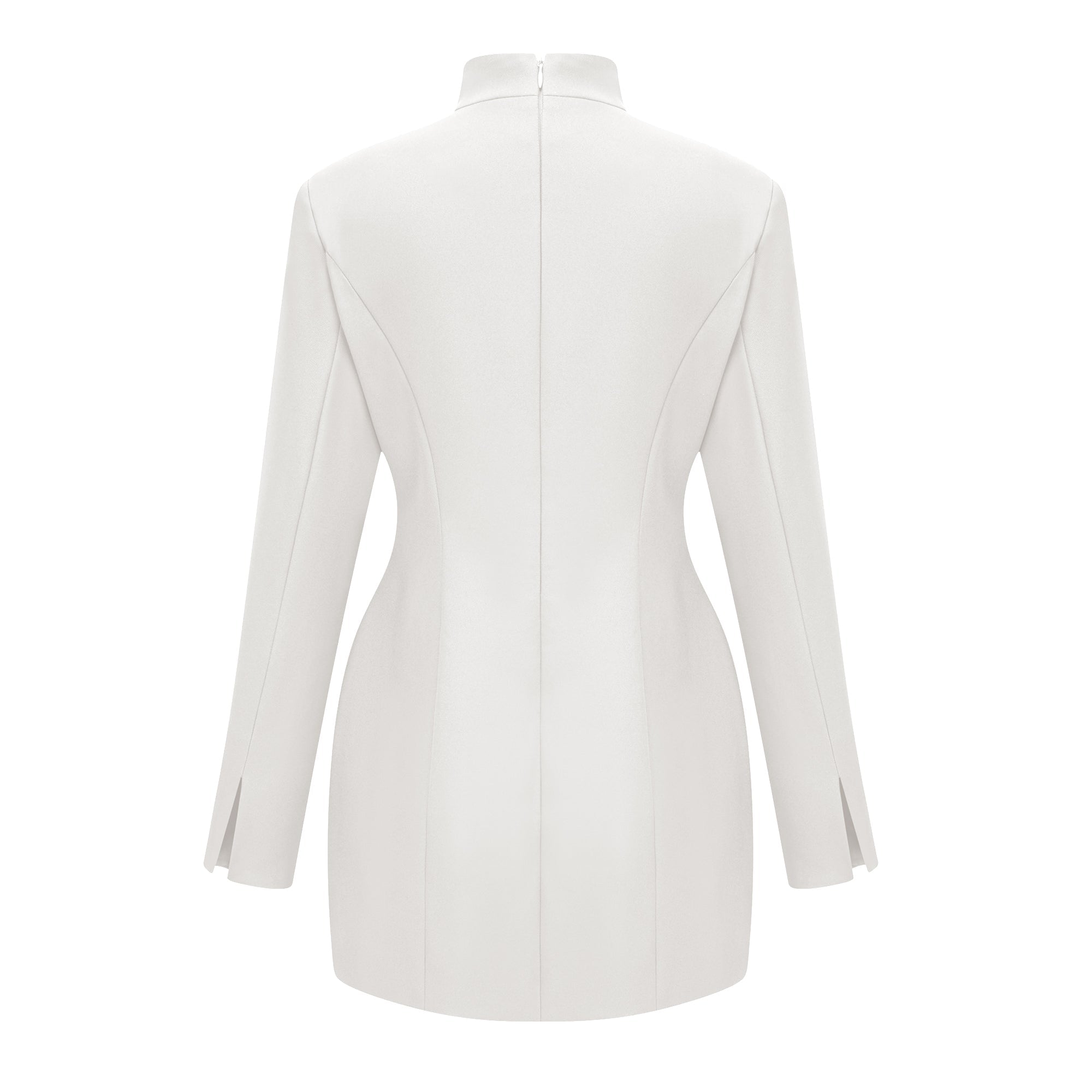 Valeria White Stand Collar Long Sleeves Mini Dress