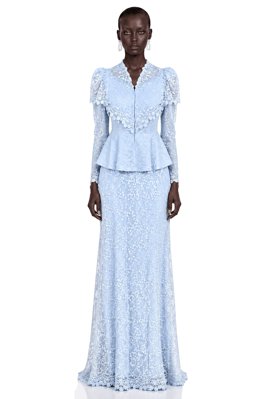 valerie blue puff sleeve blouse & maxi skirt set