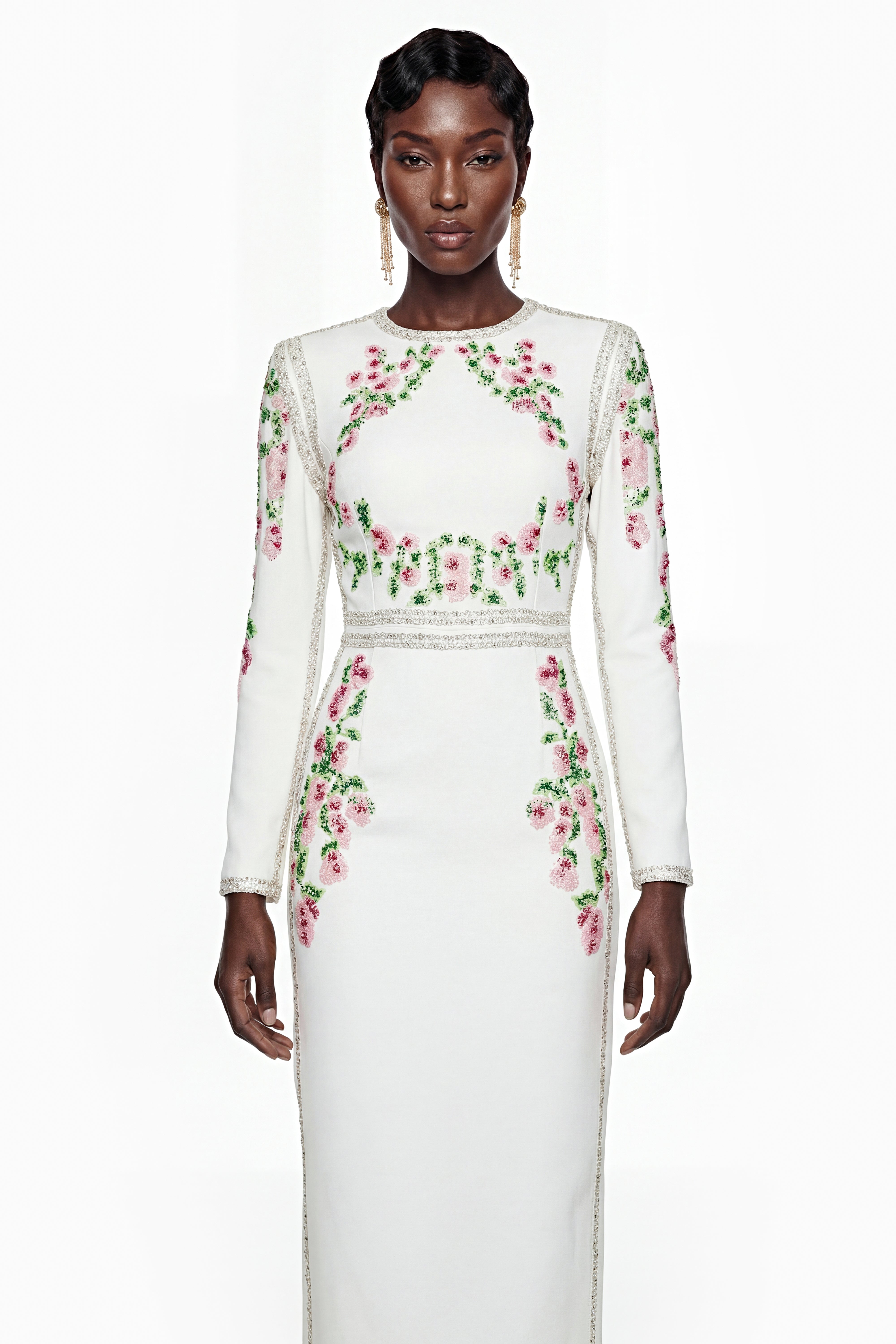 Vanessa White Floral Maxi Dress with Side Slit