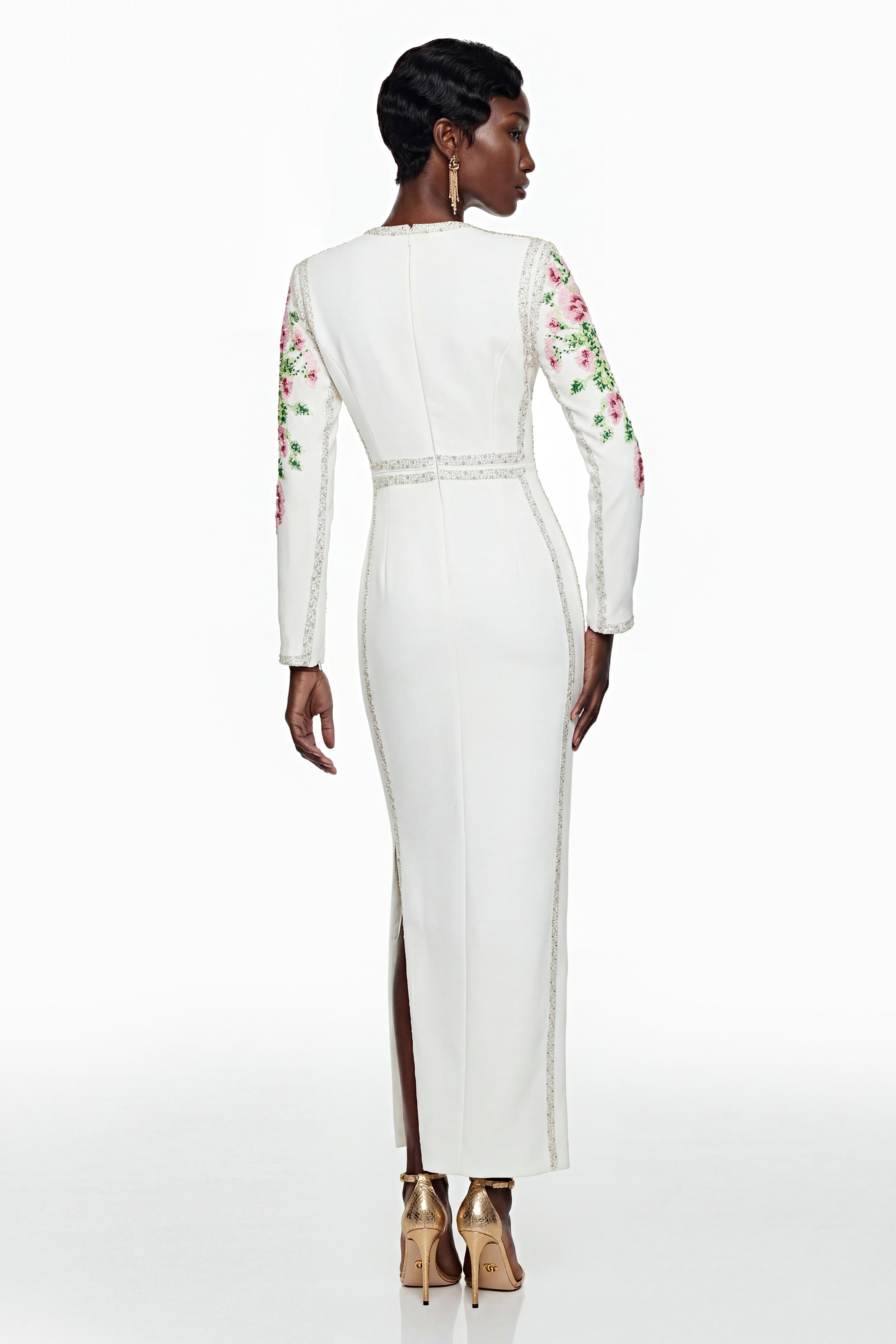 Vanessa White Floral Maxi Dress with Side Slit