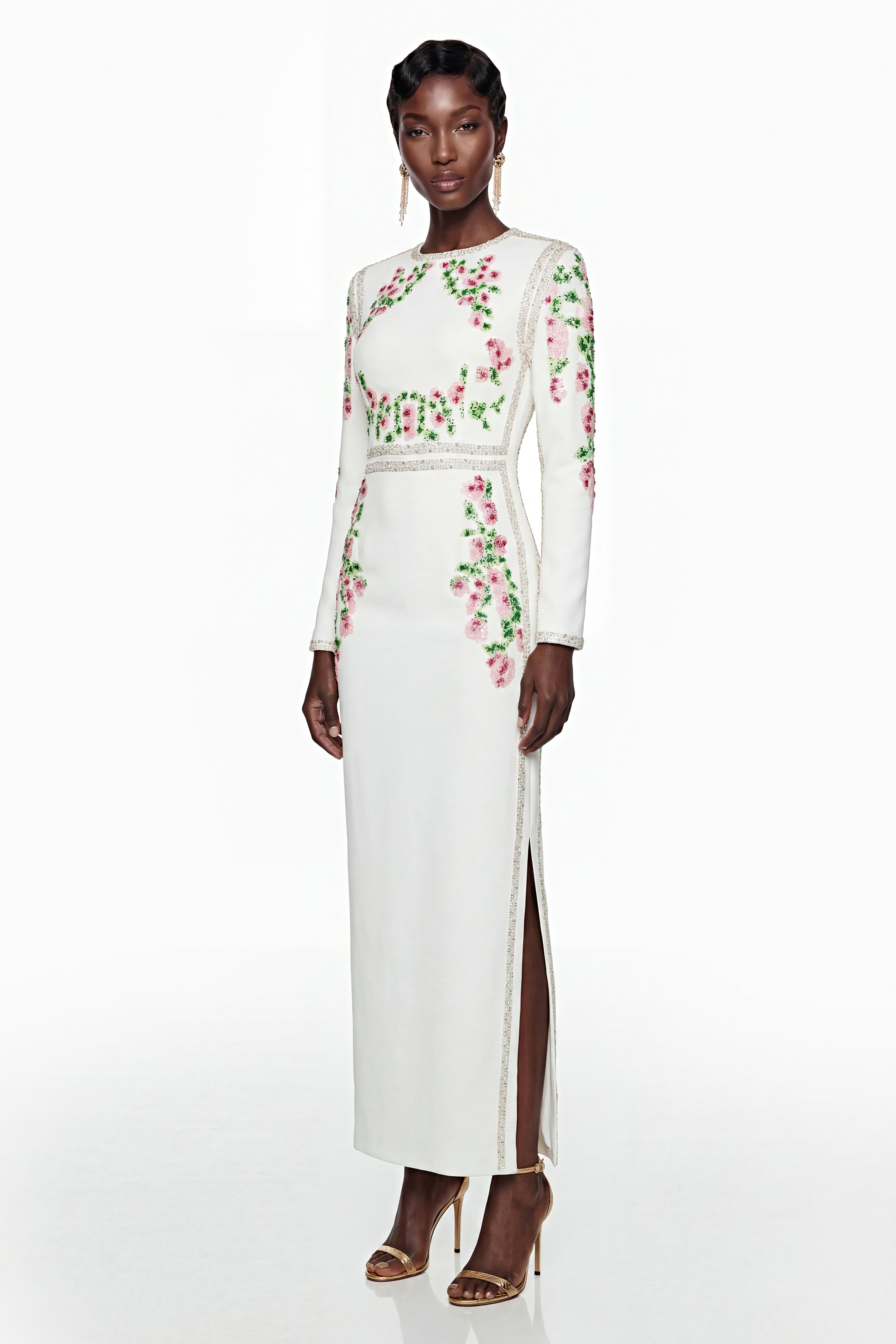 Vanessa White Floral Maxi Dress with Side Slit