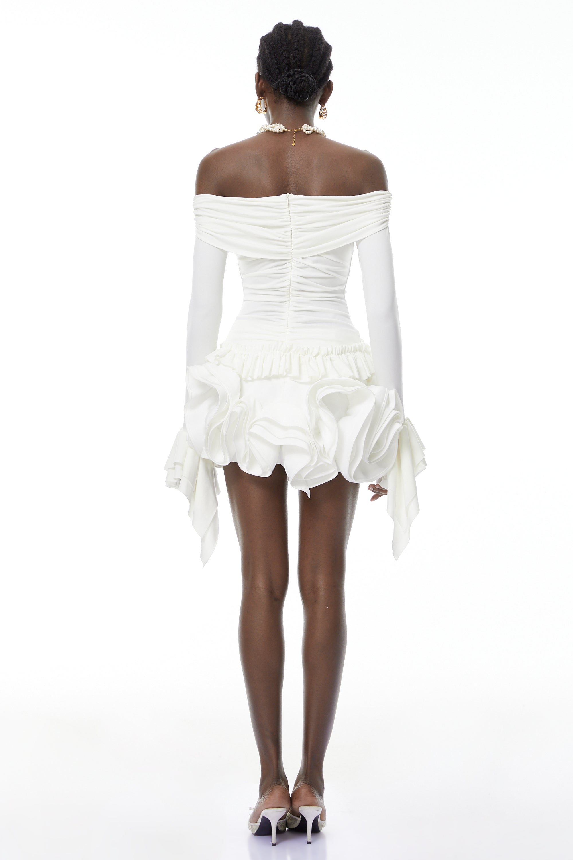 Vanessa White Blouse & Skirt Set with 3D Petals (Final Sale-US Only)