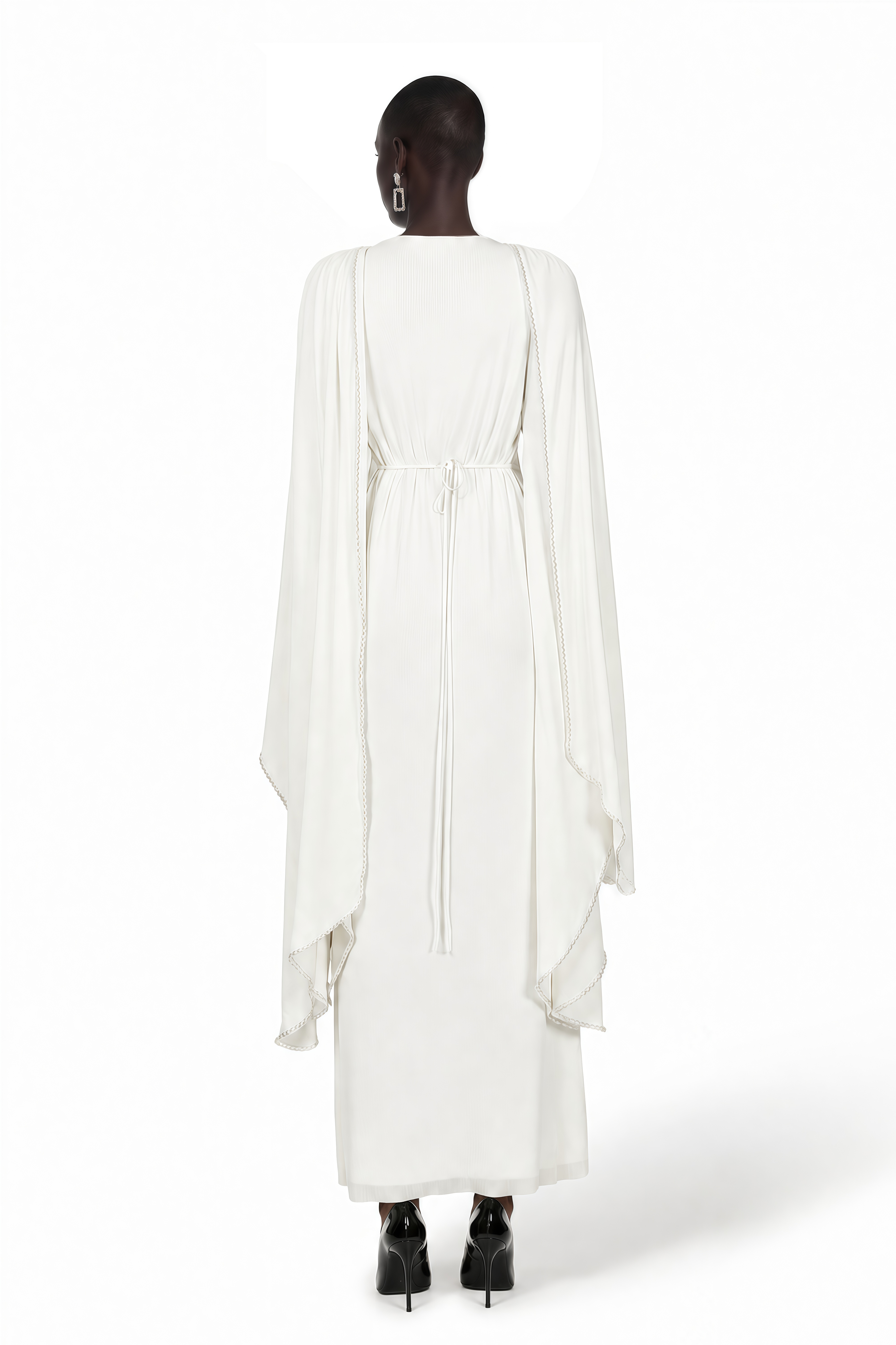 Vanilla White Maxi Dress with Cape Flared Sleeves