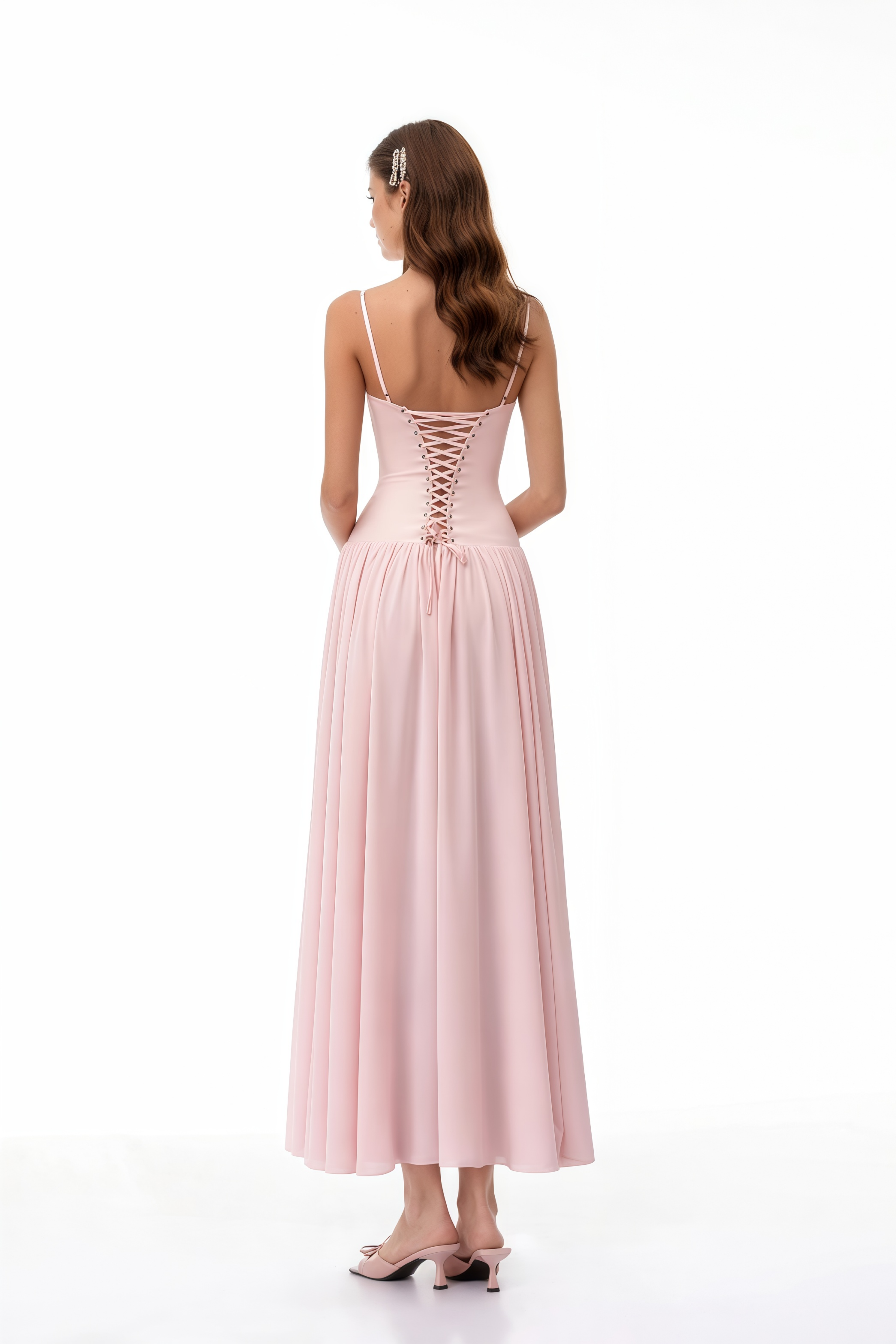 Vasylyna Pink Sweetheart Pleated Maxi Dress