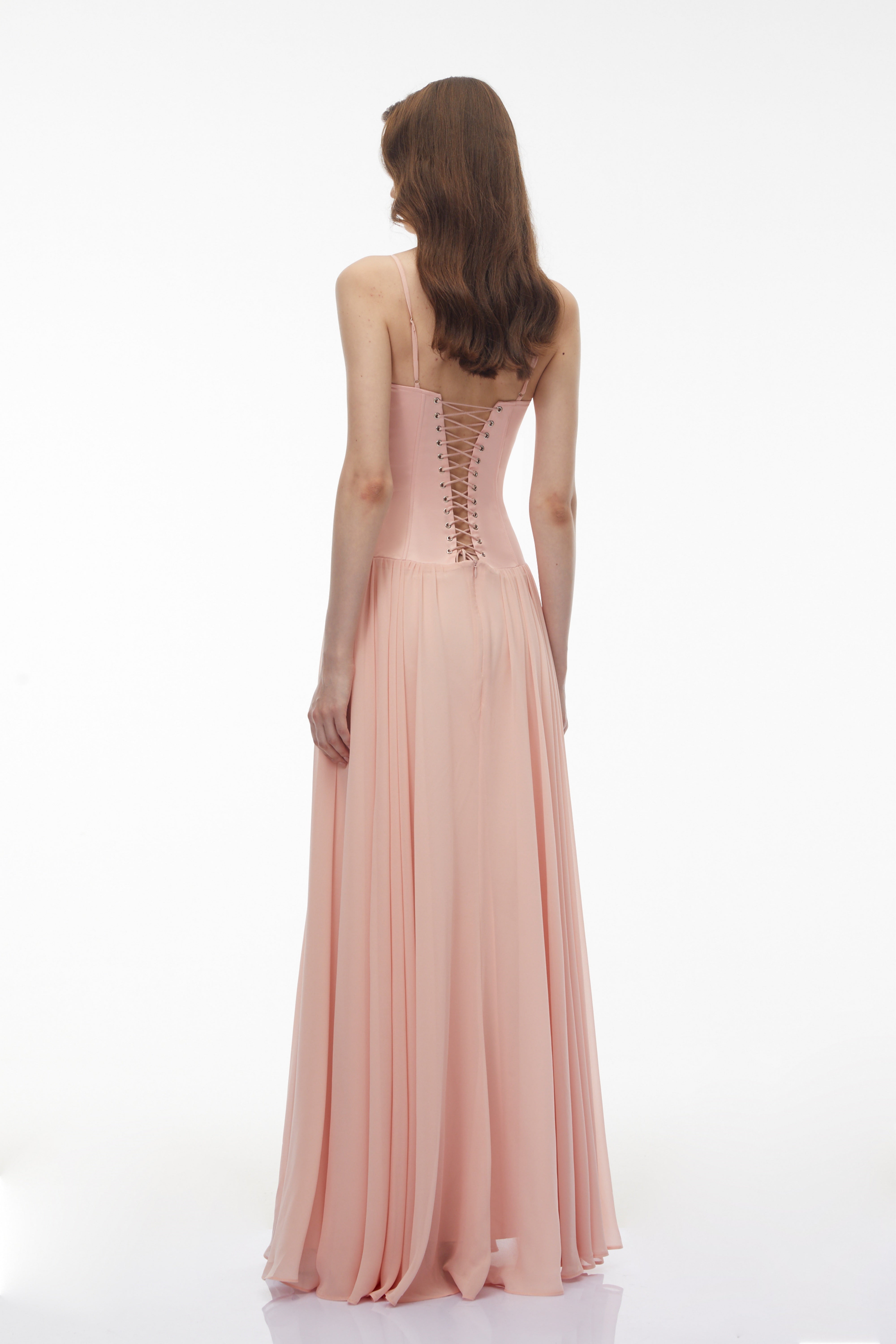 Vasylyna Pink Sweetheart Pleated Maxi Dress