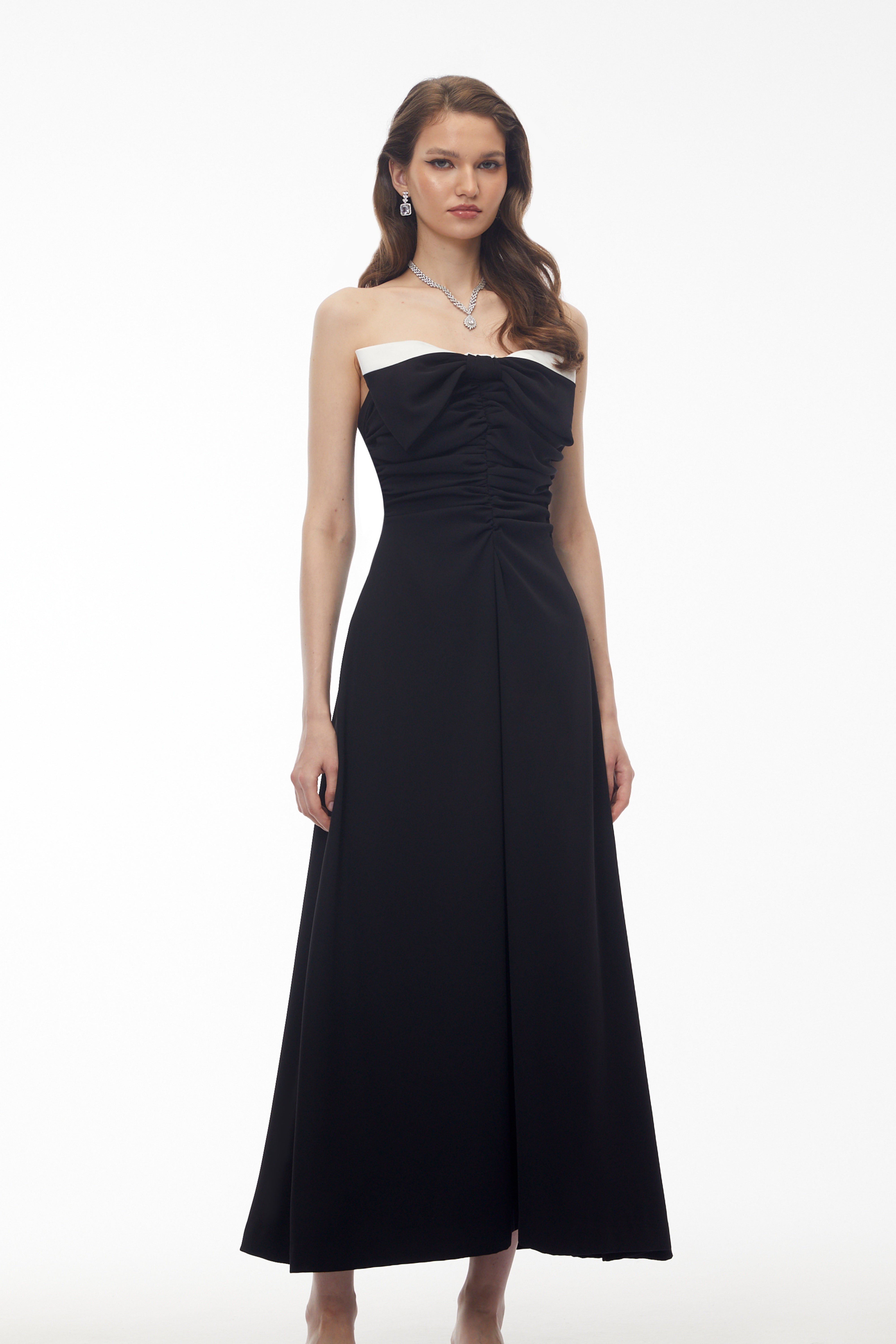 Victoria Color Block Off Shoulder Maxi Dress with Bow (Final Sale)