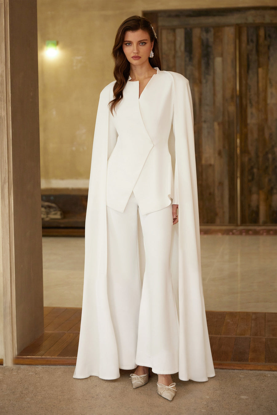 Vigdis White Cape Design Blazer & Trousers
