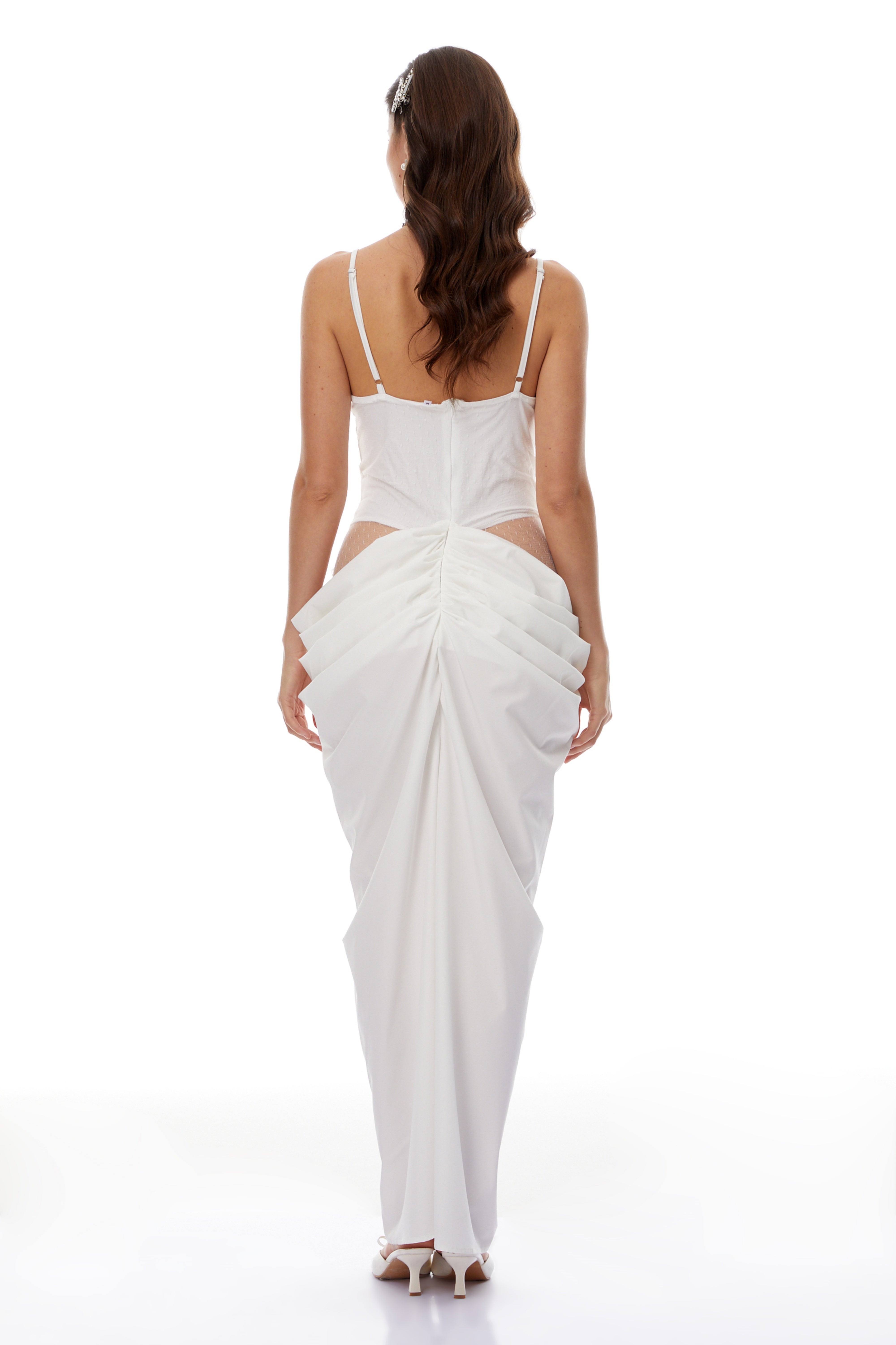 Viktoria White Semi-Sheer Lace Panel Maxi Dress (Final Sale)