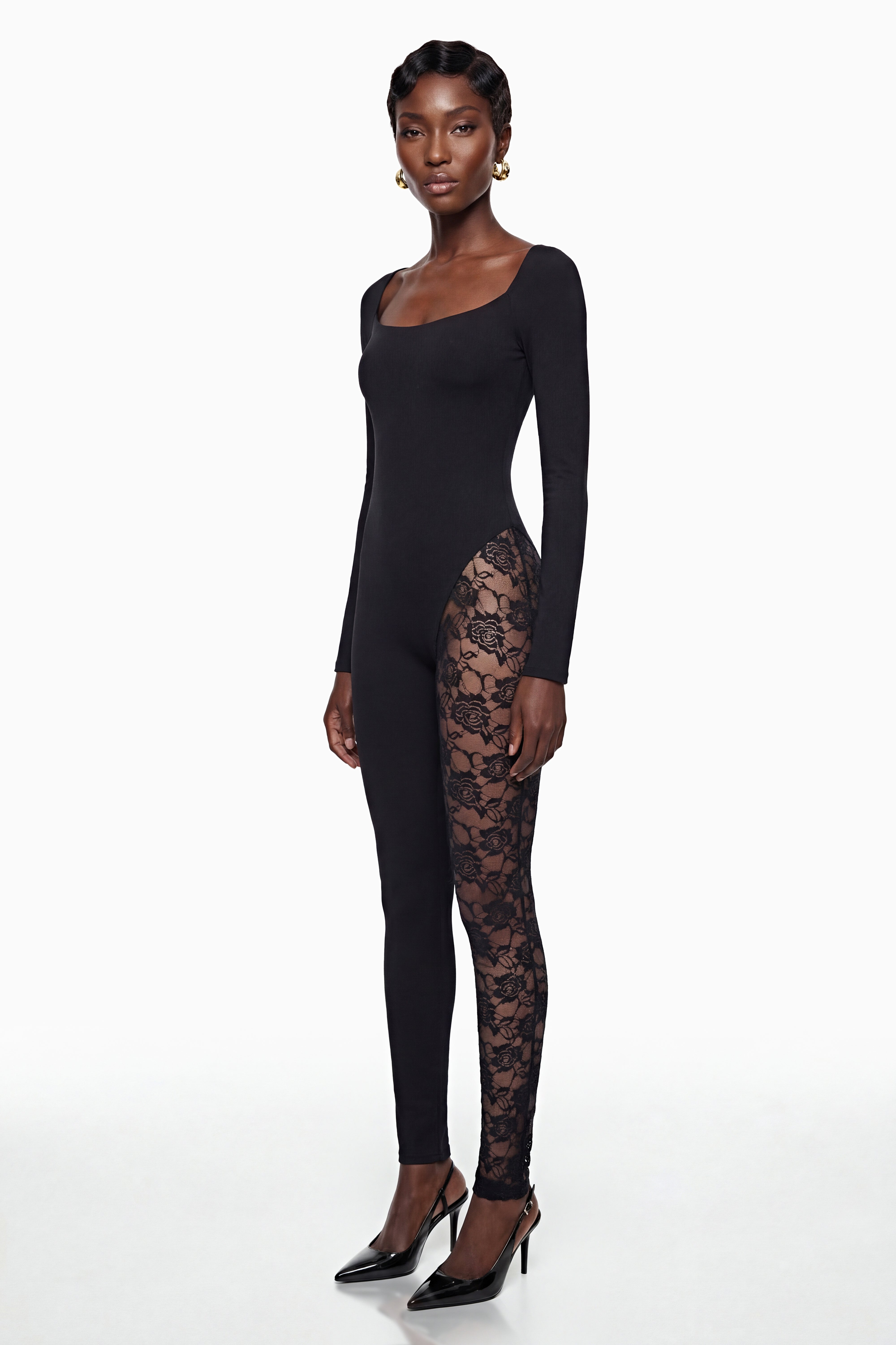 Vilma Black Lace Panel Jumpsuit
