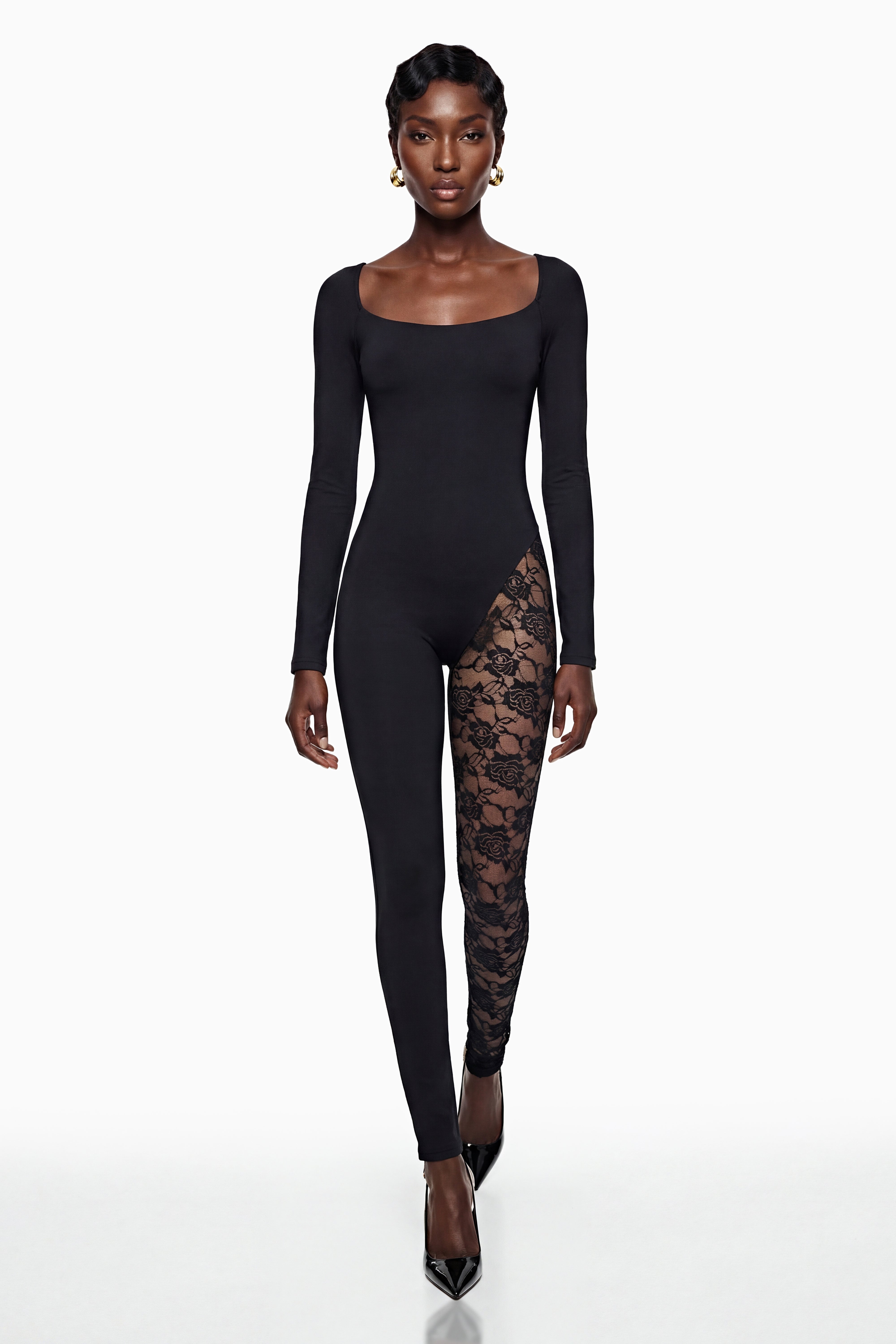 Vilma Black Lace Panel Jumpsuit