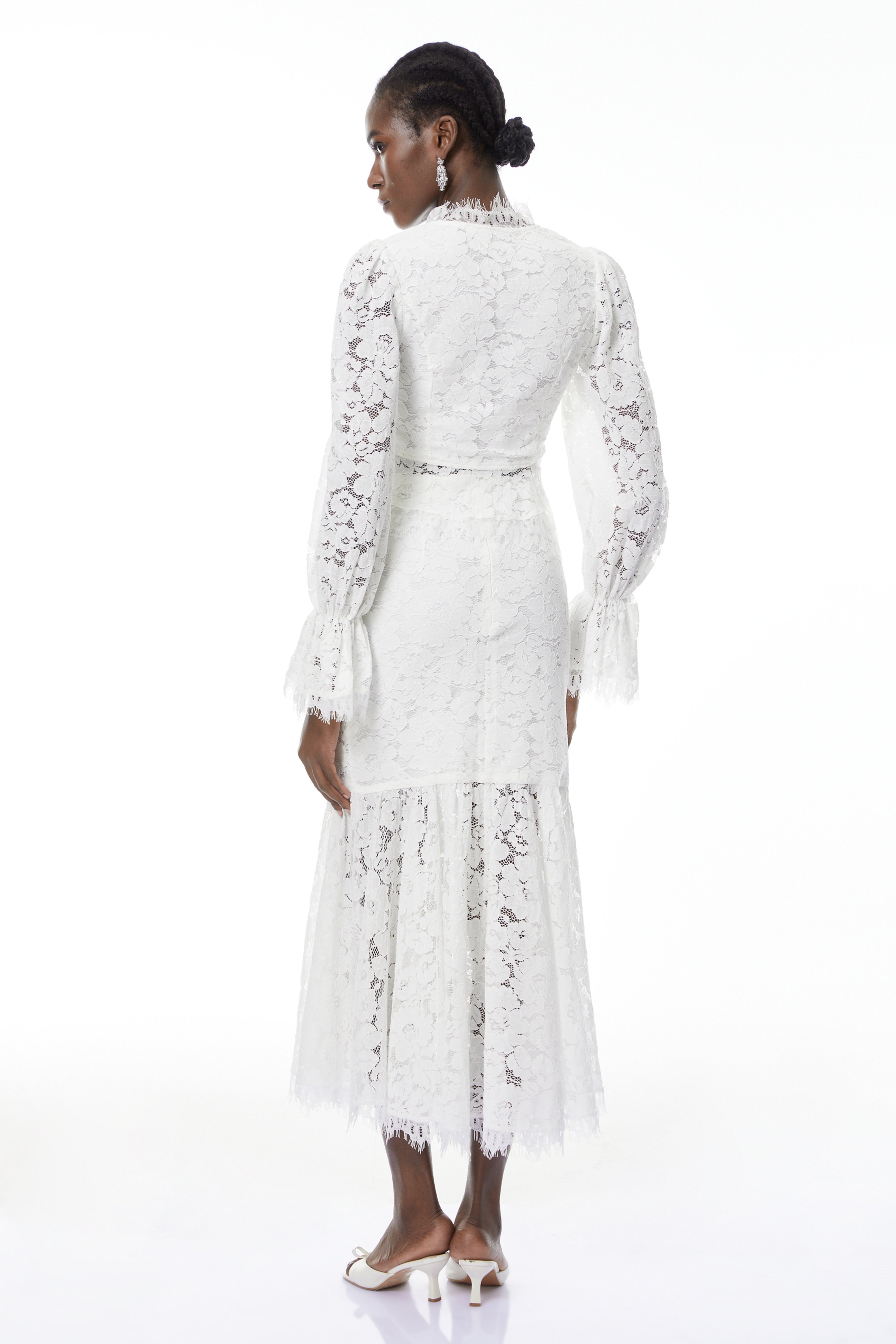 Vilma White Floral Lace Blouse & Skirt Set