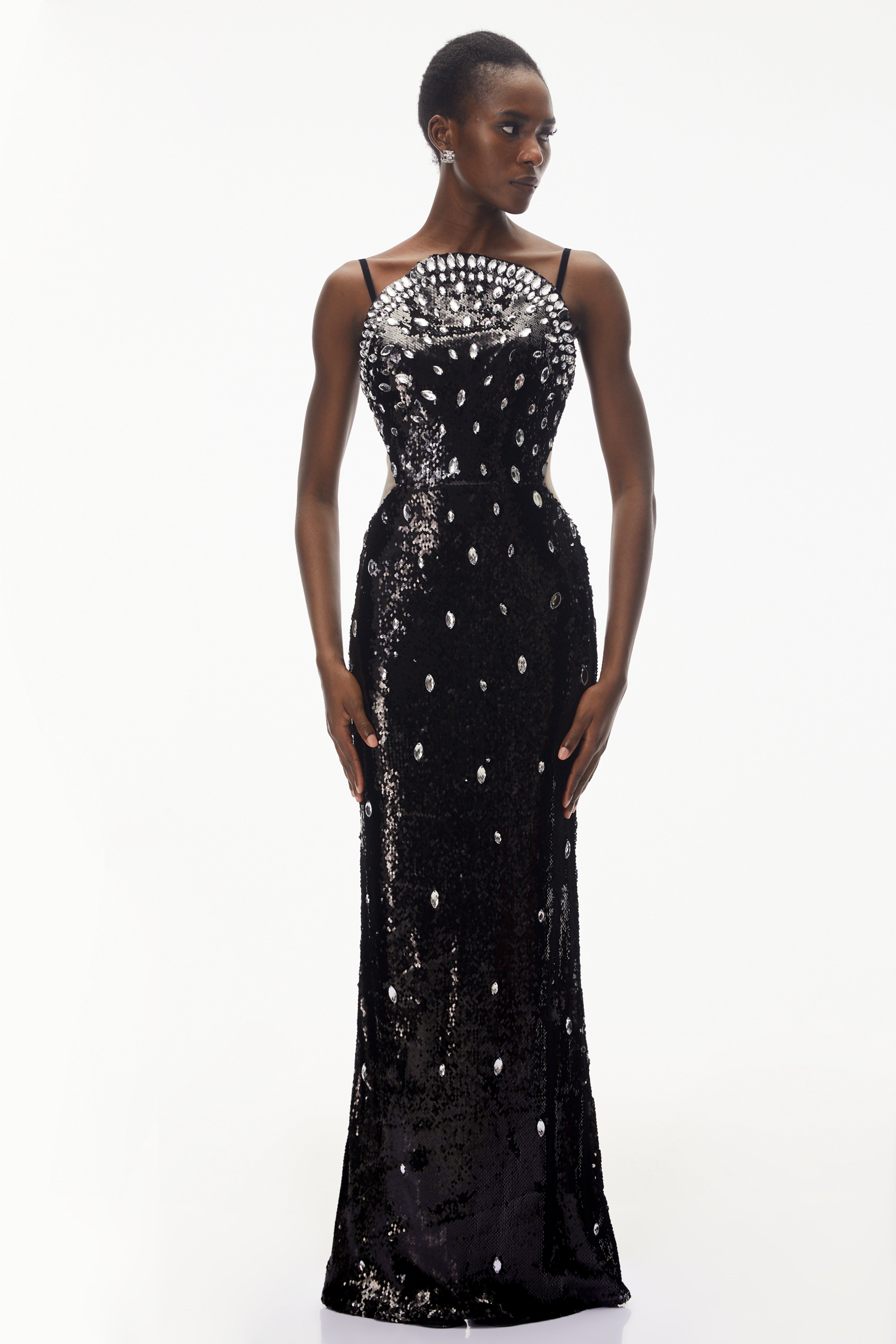 Violet Black Embellished Overlay Maxi Dress
