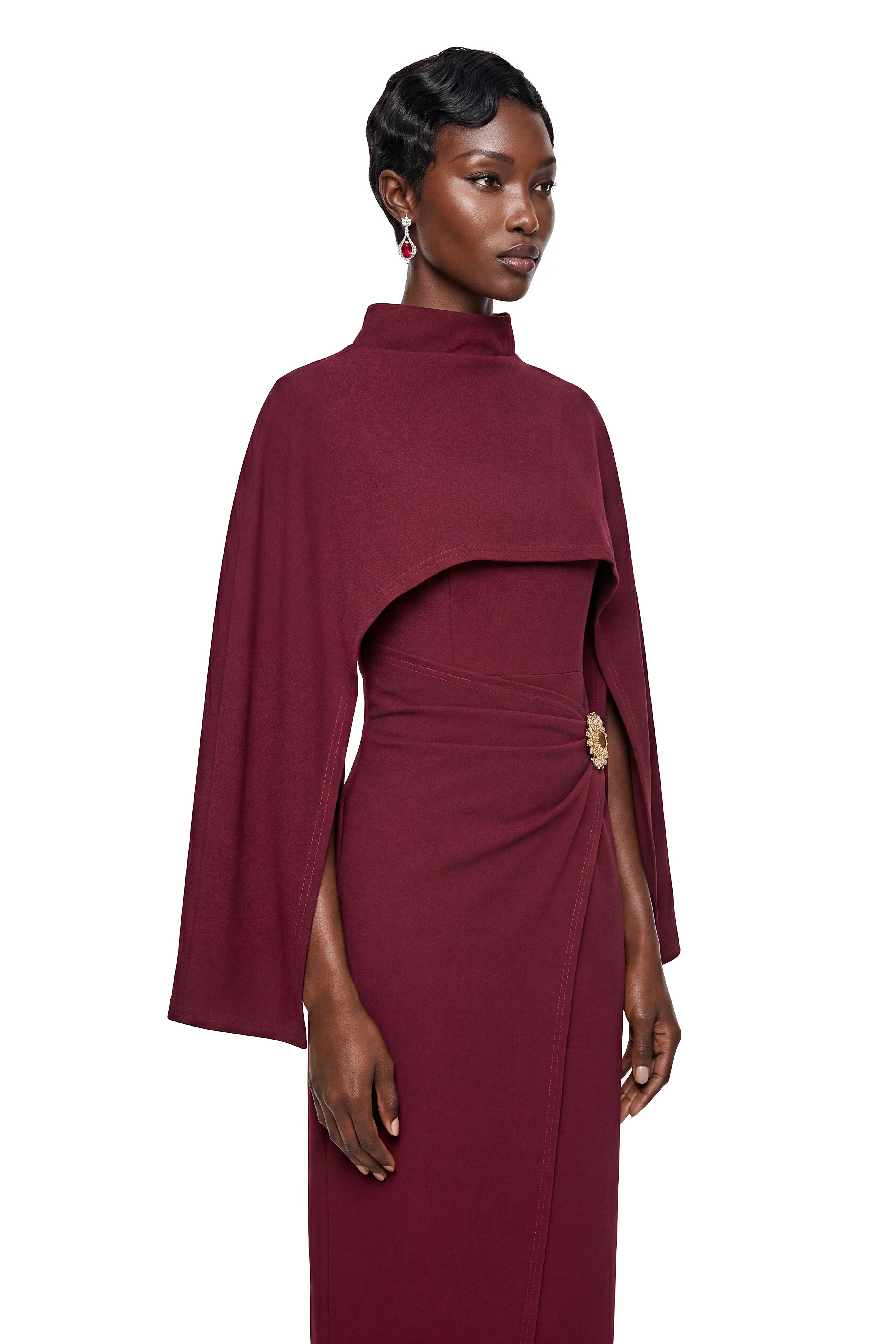 Violet Burgundy Cape Maxi Dress