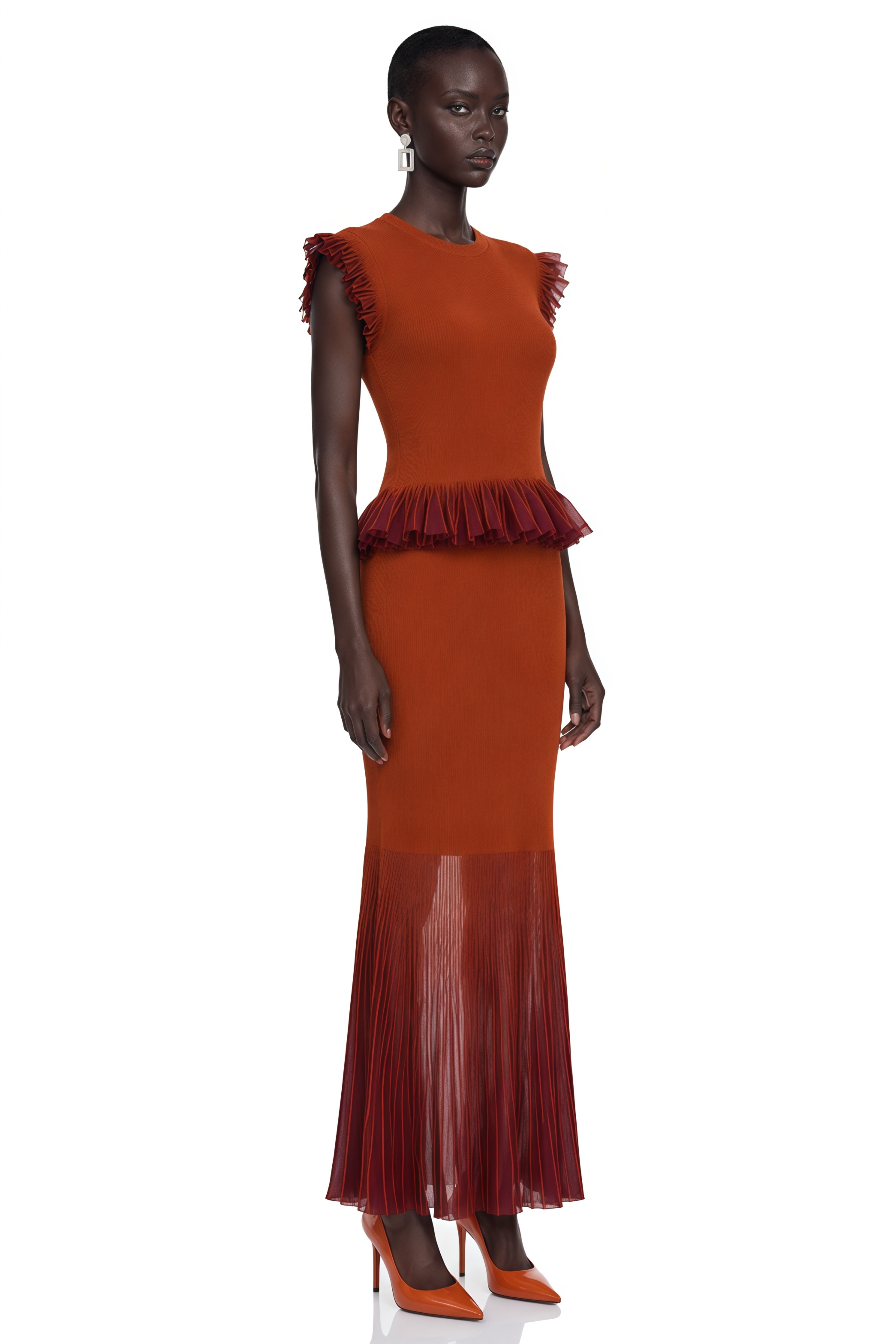 Virginia Red Top & Skirt Set with Ruffled Trim