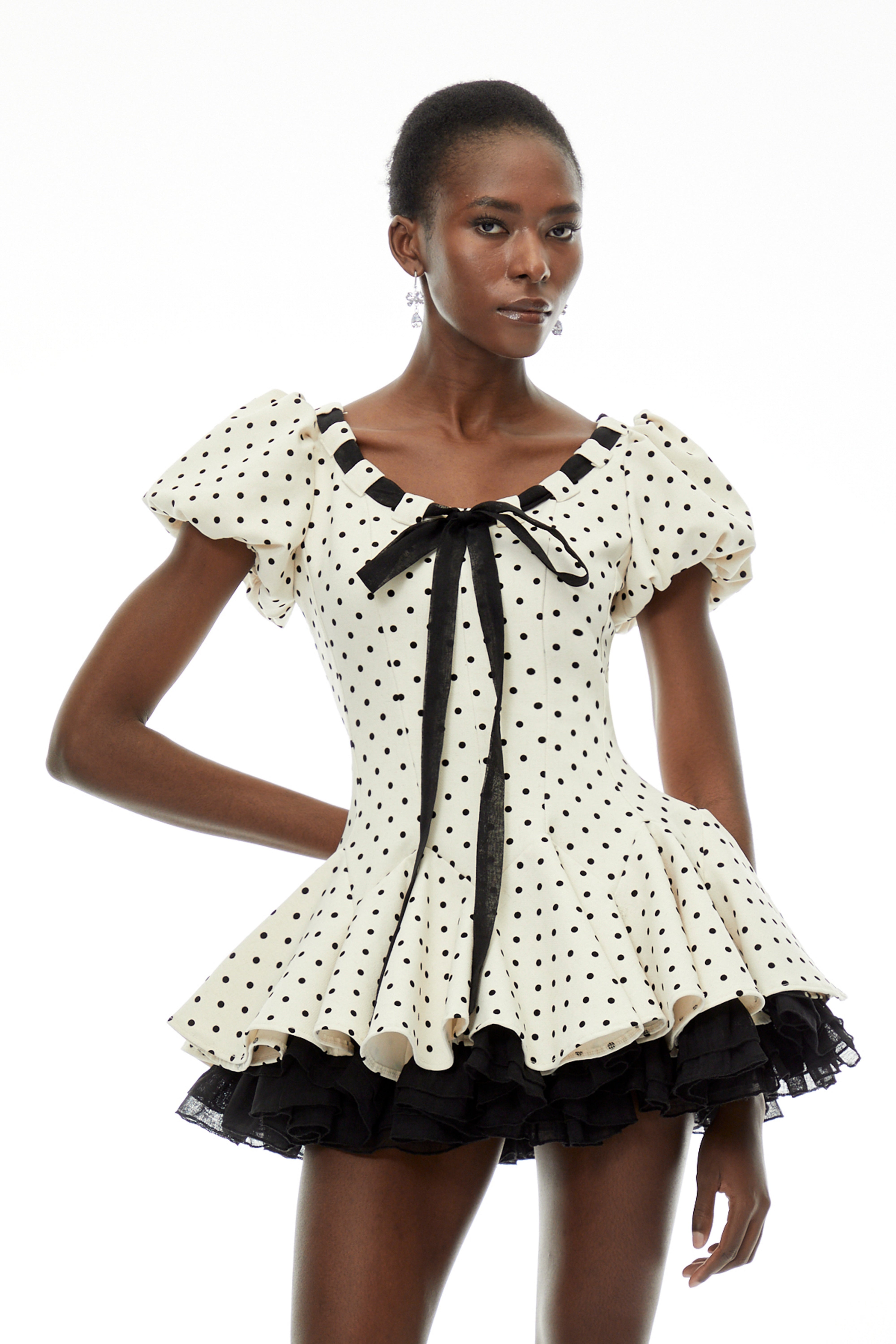 polka dot mini dress white Wania White Polka Dot Mini Dress with Tie-Front