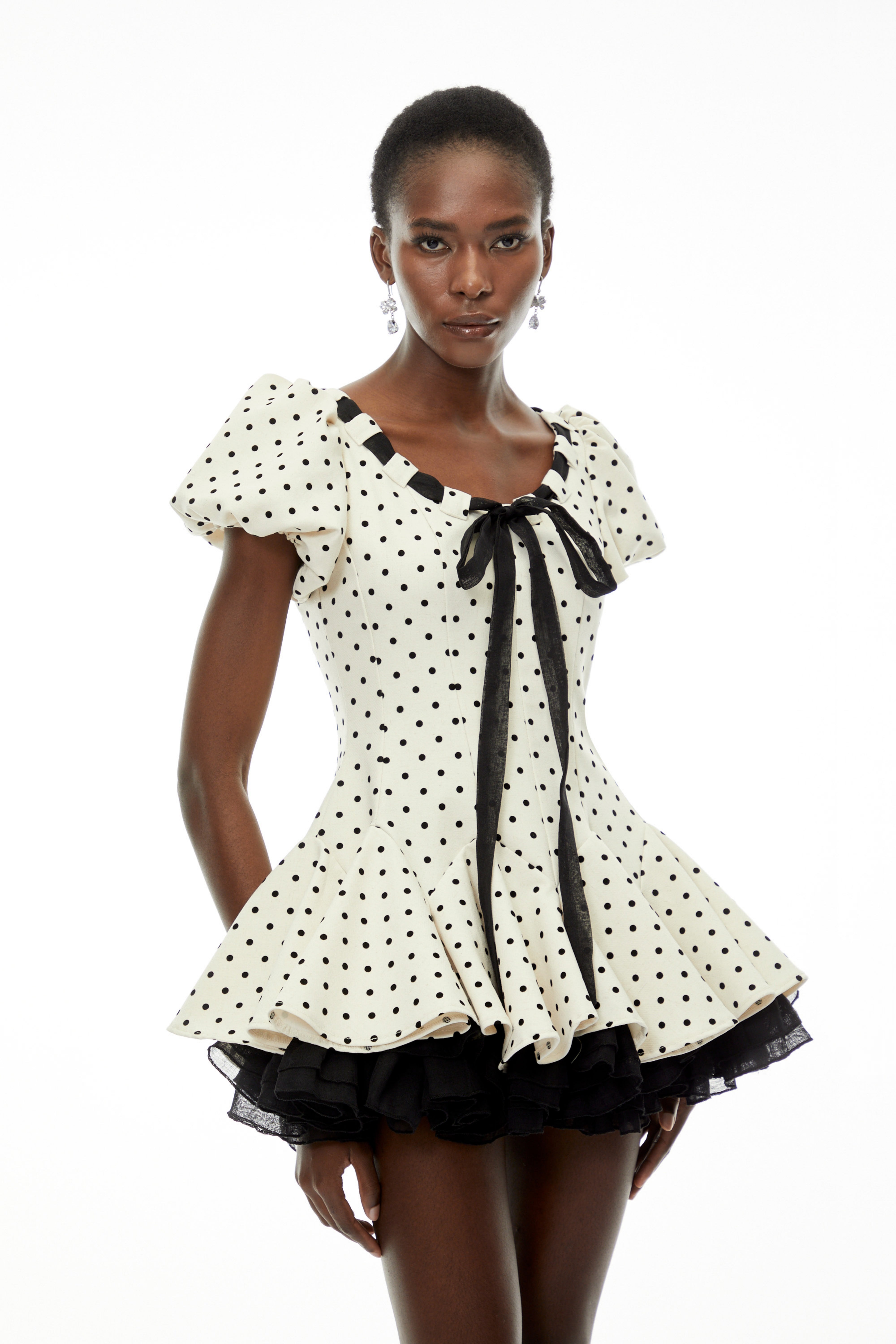 Wania White Polka Dot Mini Dress with Tie-Front