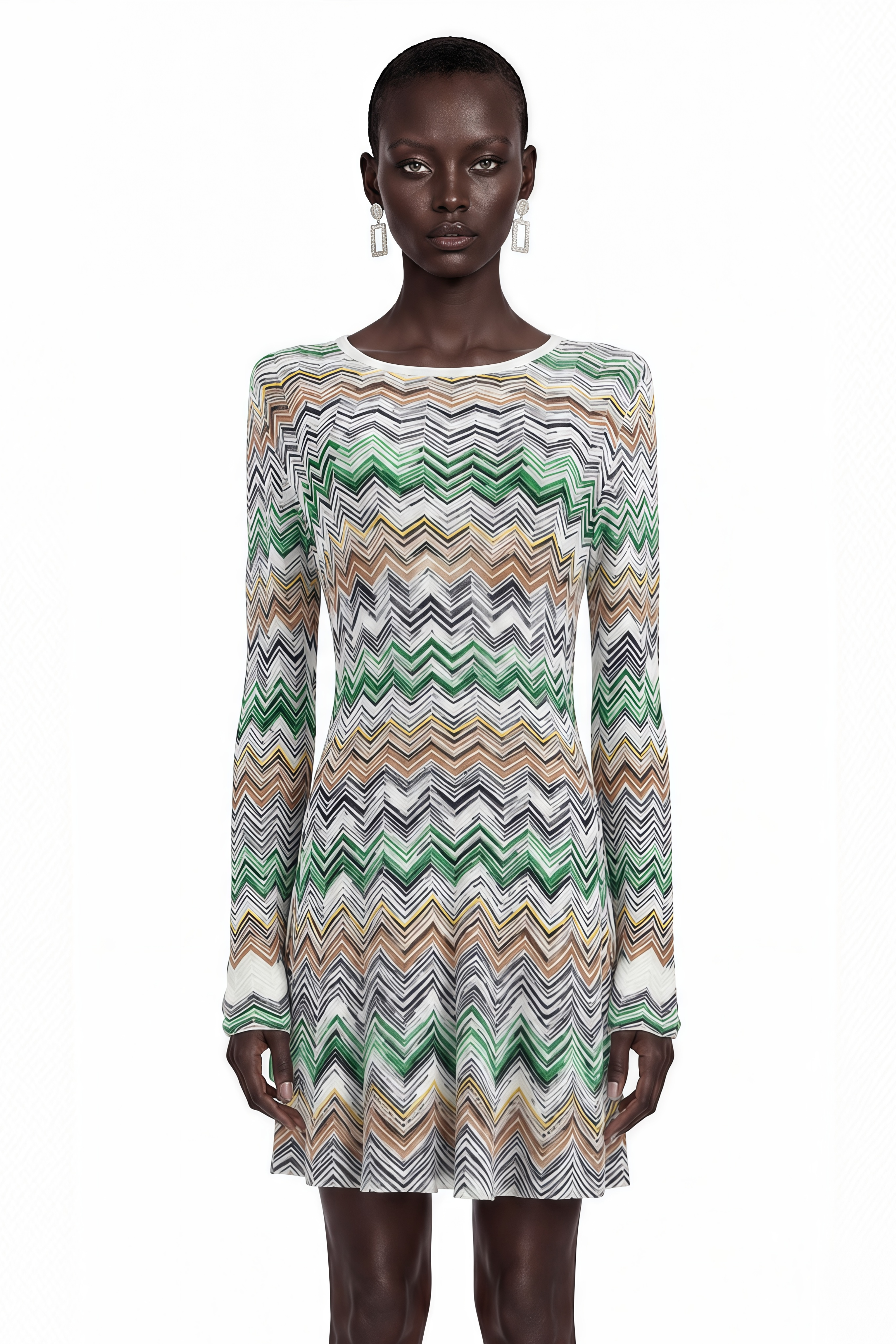 Wendy Green Zigzag Weave Long Sleeve Midi Dress