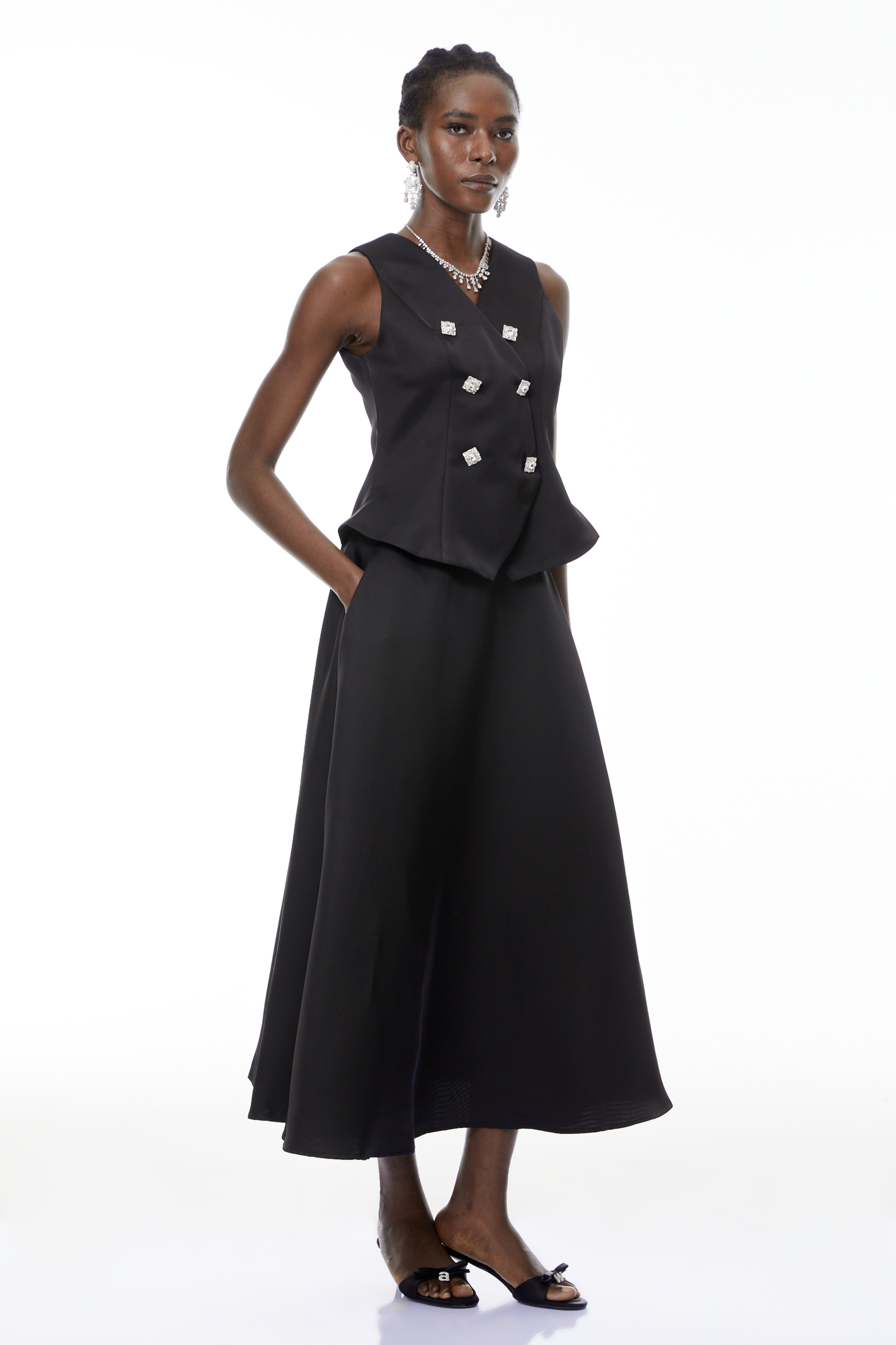 Wilhelmine Black Embellished Top & Skirt Set