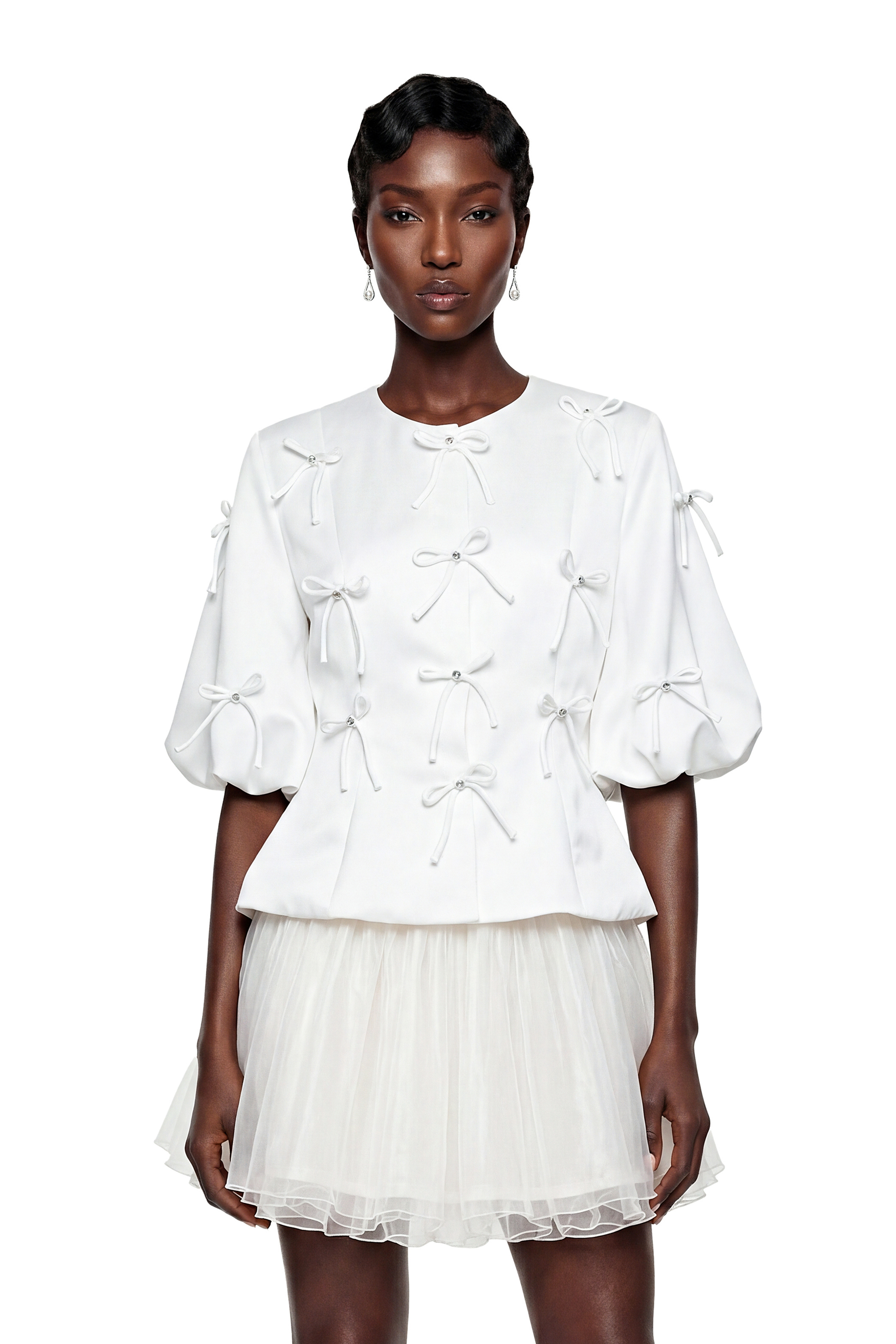 Willow White Puff Sleeve Blouse with Bow