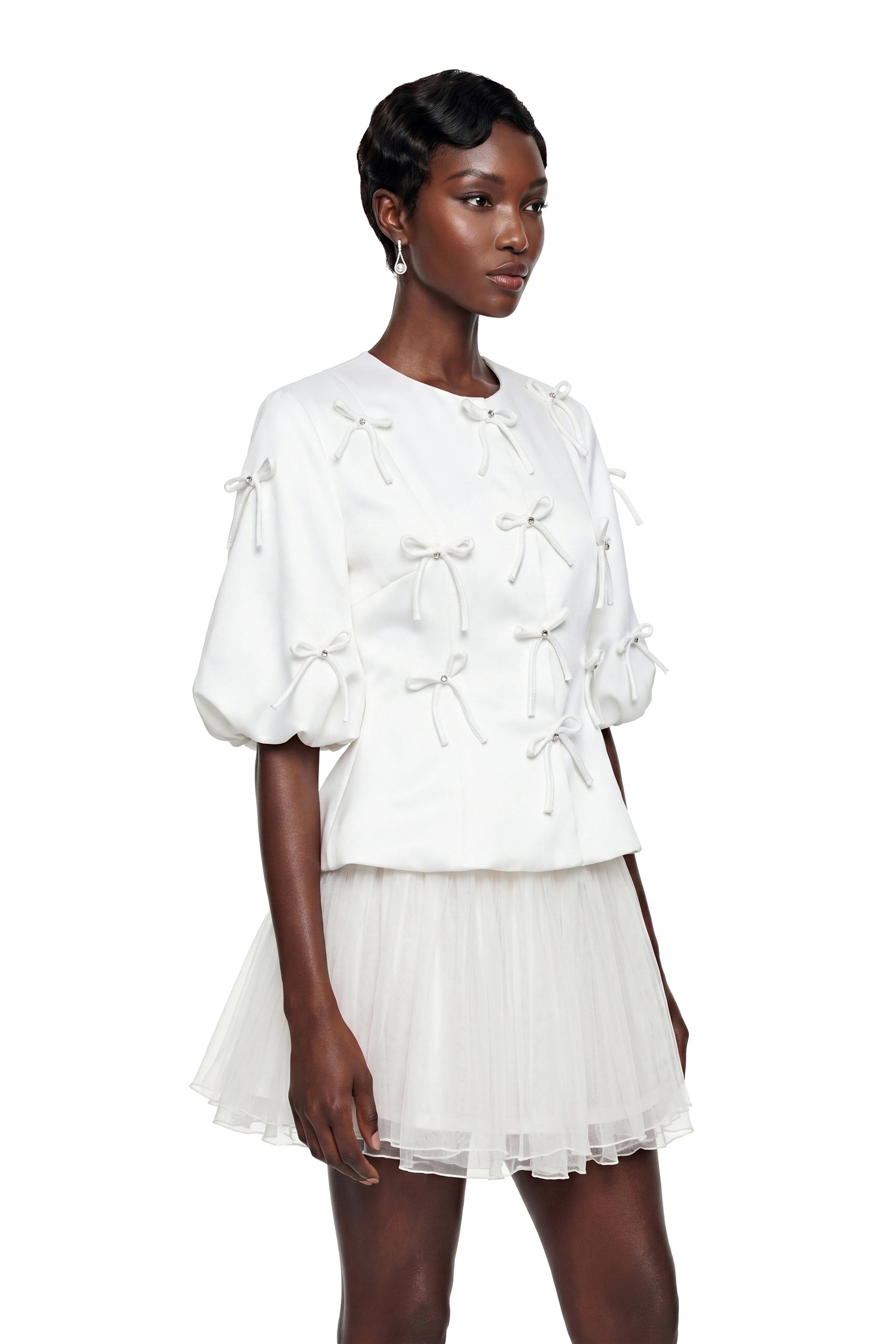 Willow White Puff Sleeve Blouse with Bow
