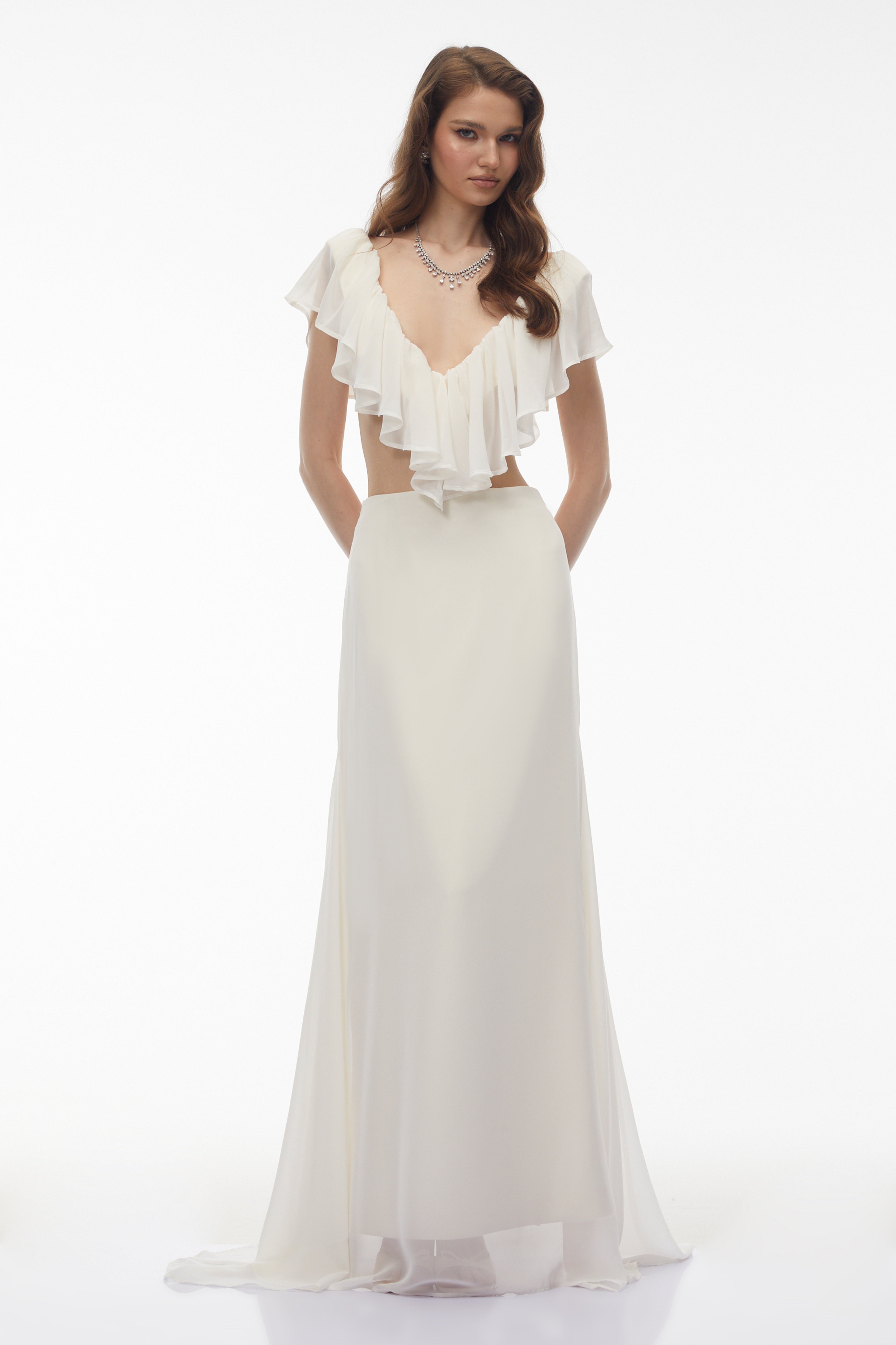 Winifred Ivory Chiffon Ruffled Top & Skirt Set