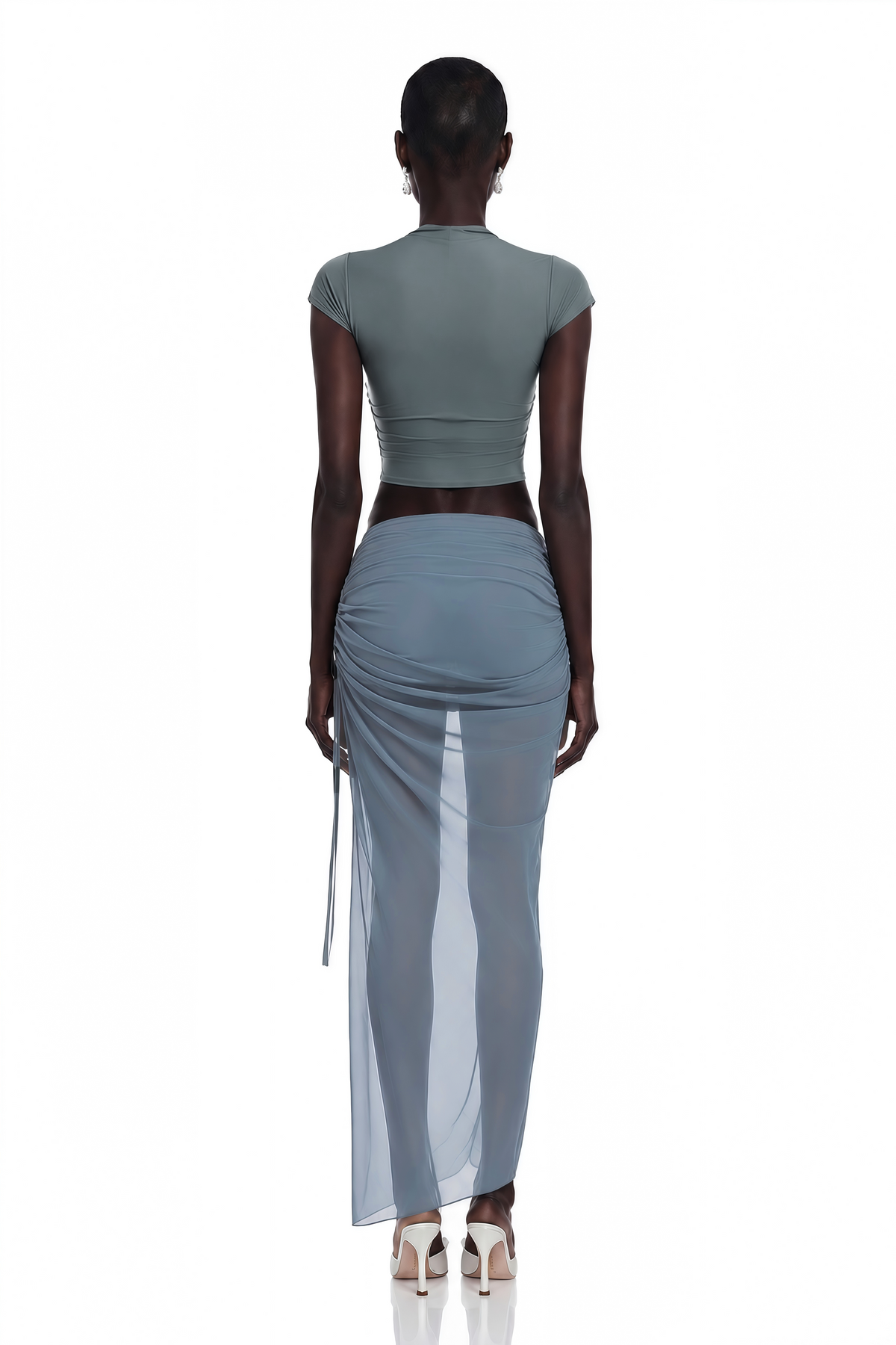 wren dusty blue crop top & wrap skirt set