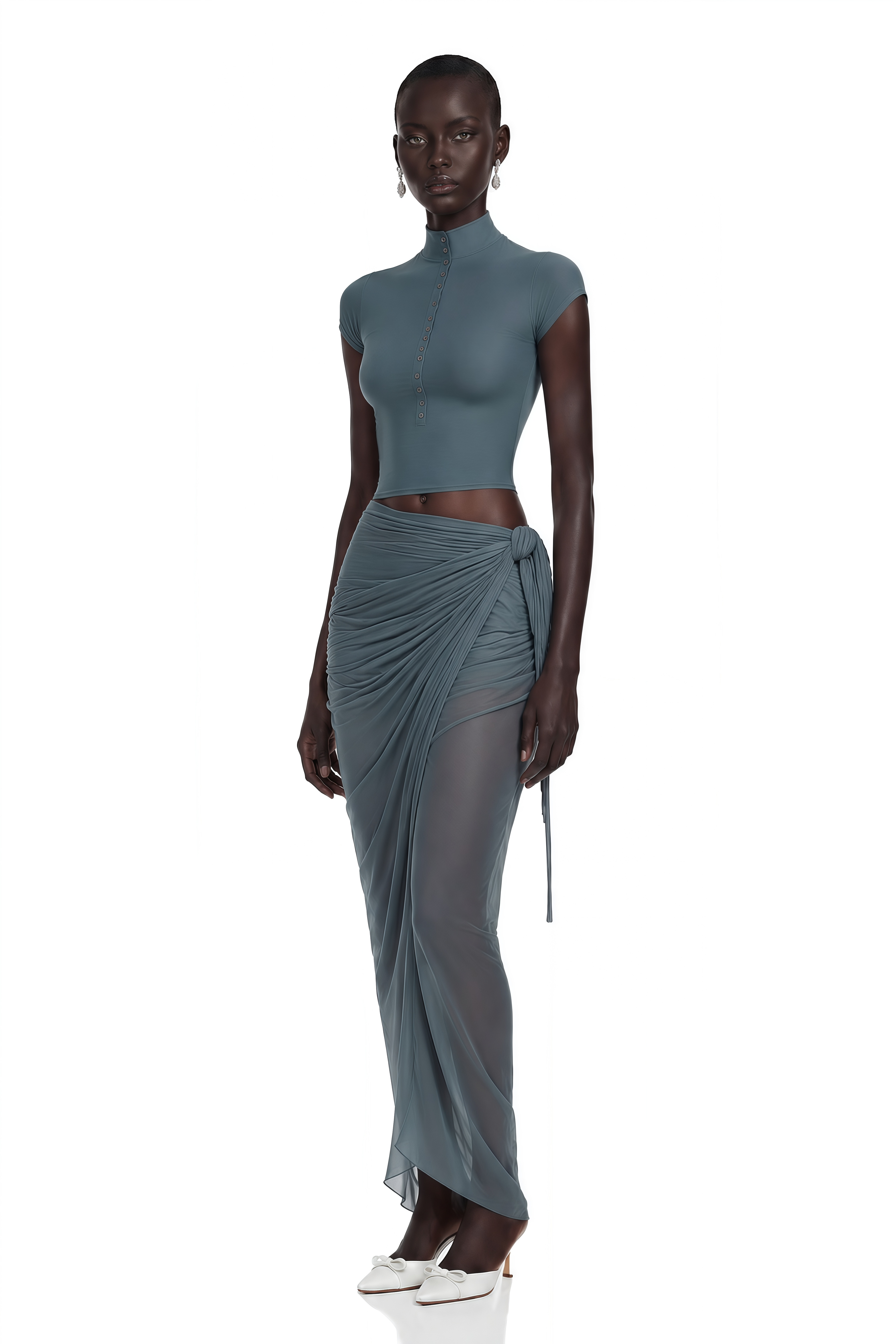 Wren Dusty Blue Crop Top & Wrap Skirt Set