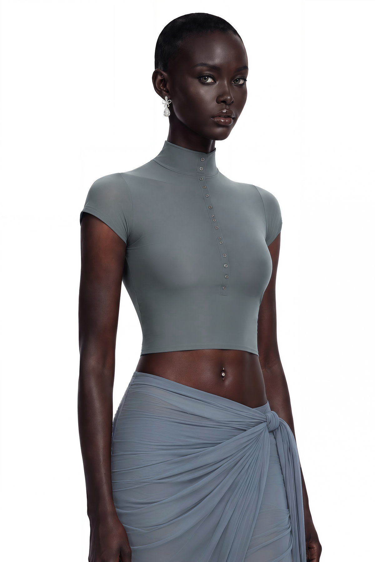 wren dusty blue crop top & wrap skirt set