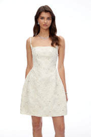Xena Cream Square Neck Floral Embroidered Mini Dress