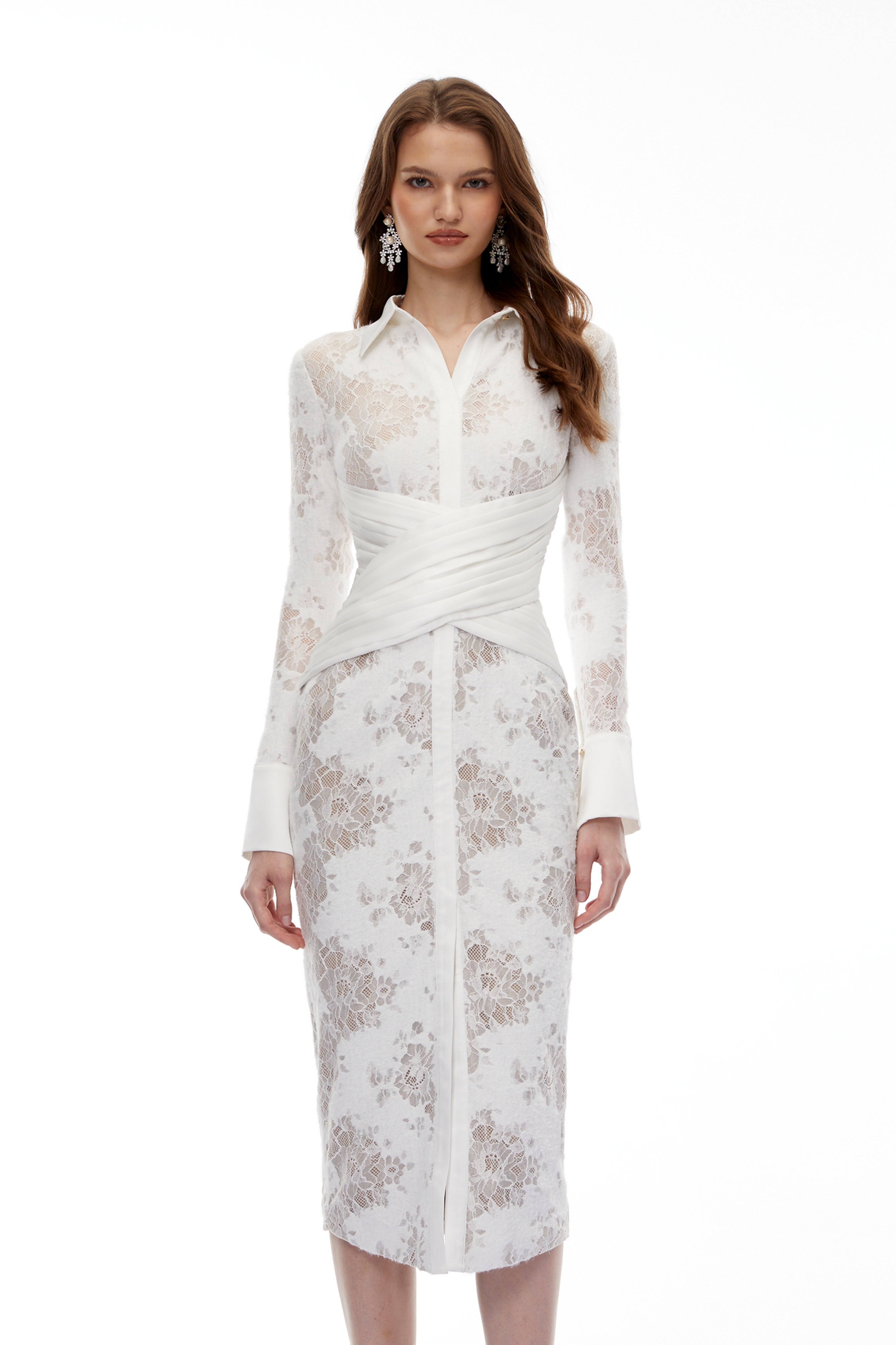 Yarden White Floral Lace Wrap Midi Dress (Final Sale-US Only)