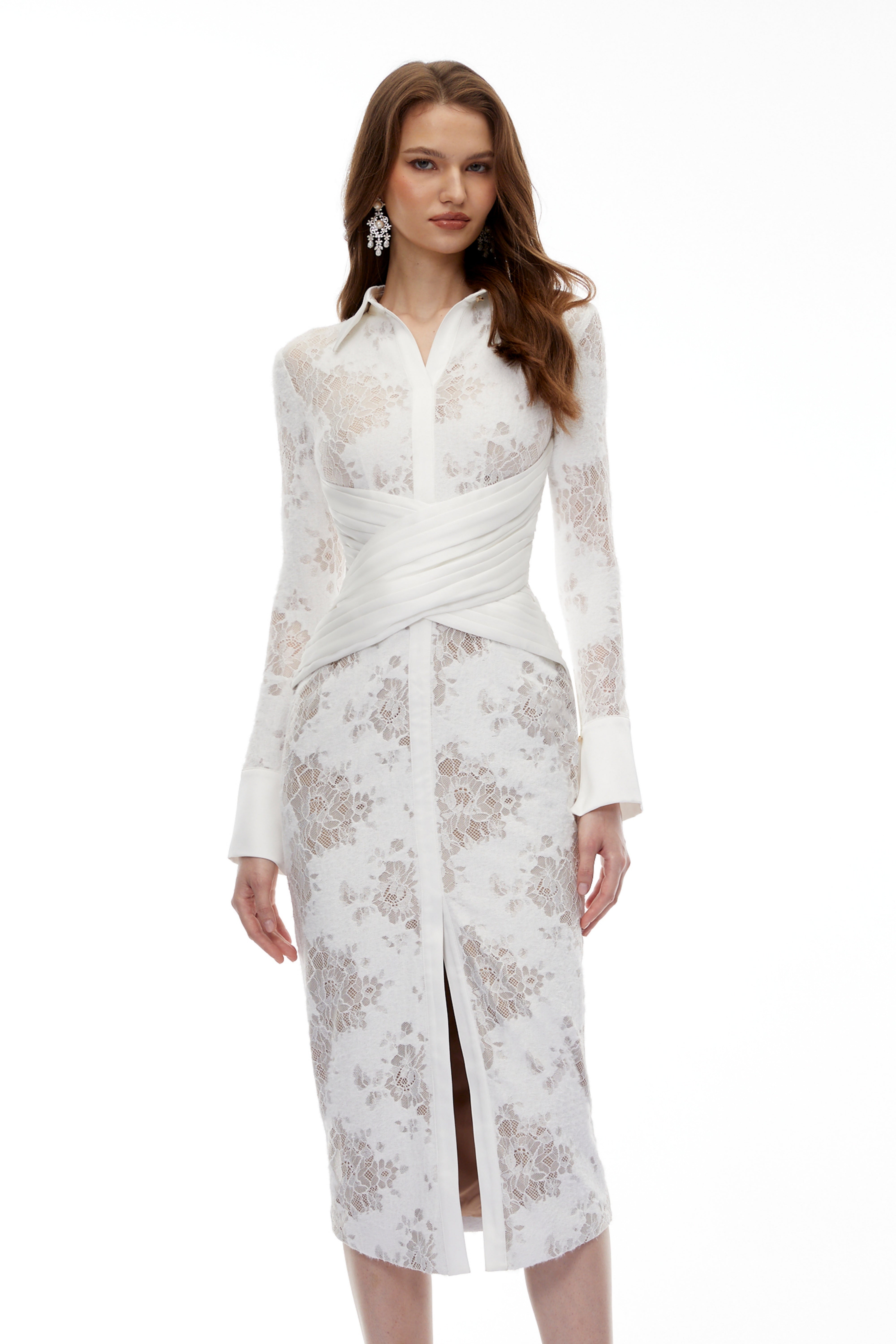 Yarden White Floral Lace Wrap Midi Dress (Final Sale-US Only)