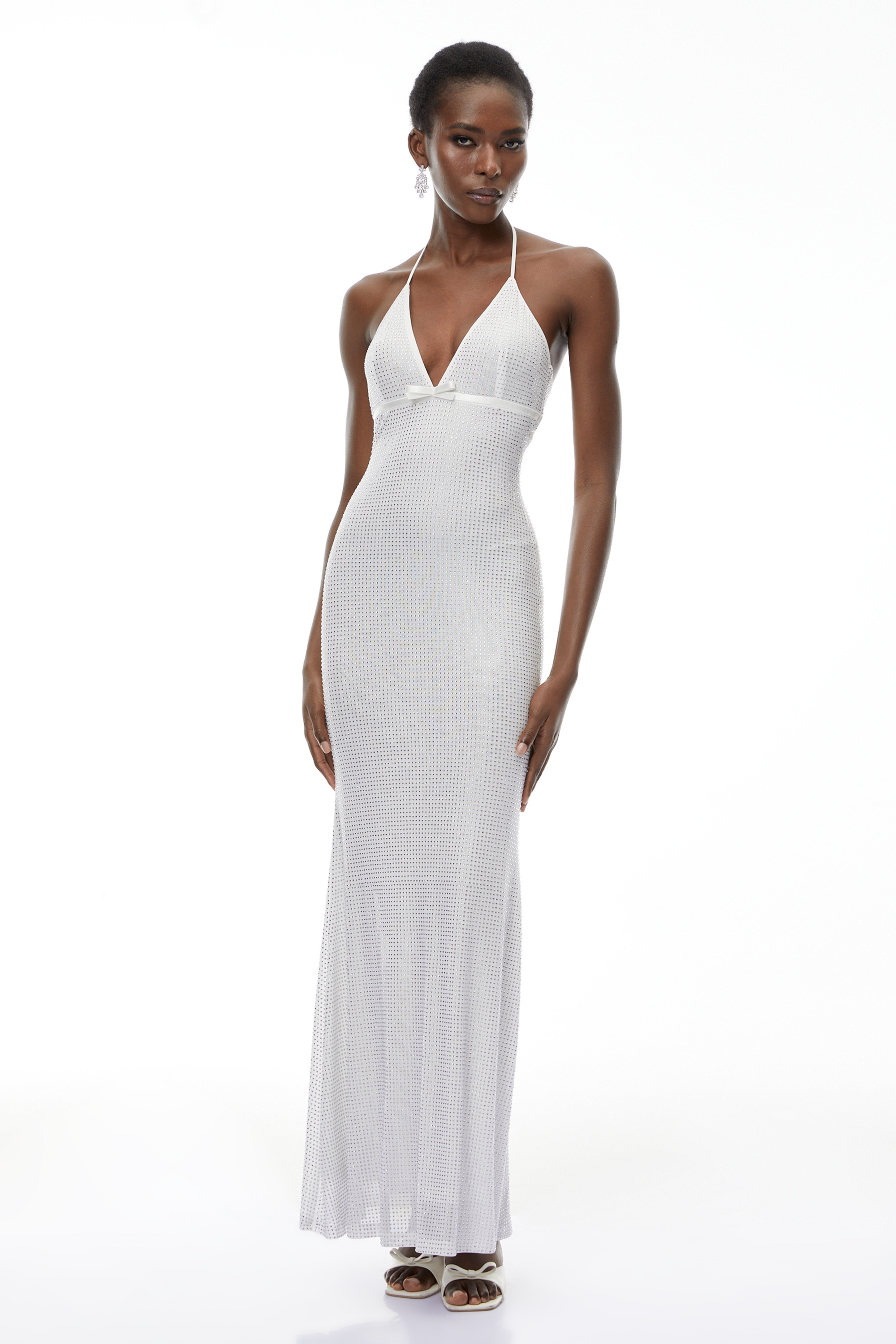 Yasmine Silver Rhinestone Embellished Maxi Dress