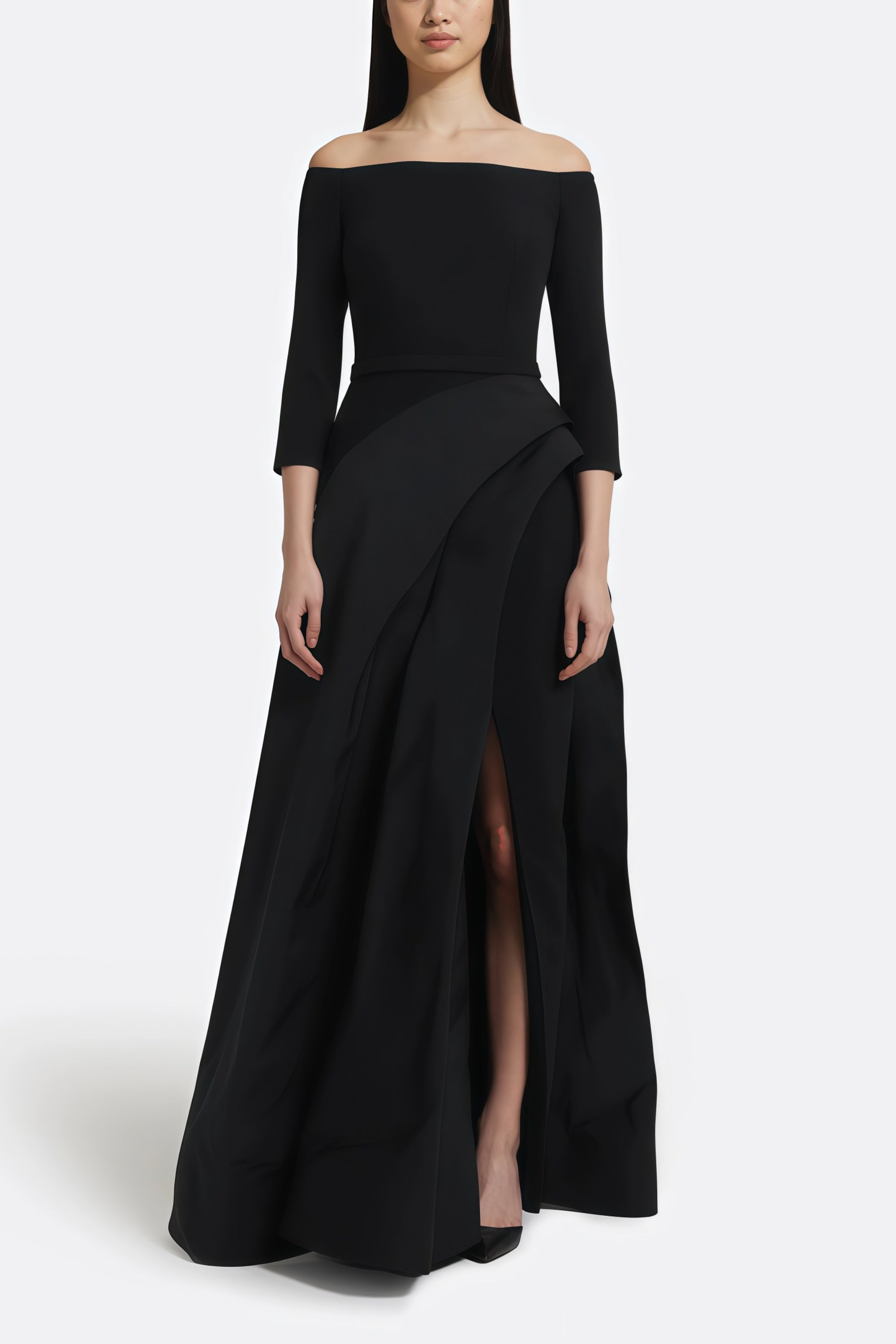 Yoliswa Black Off-Shoulder Maxi Dress with High Thigh Slit