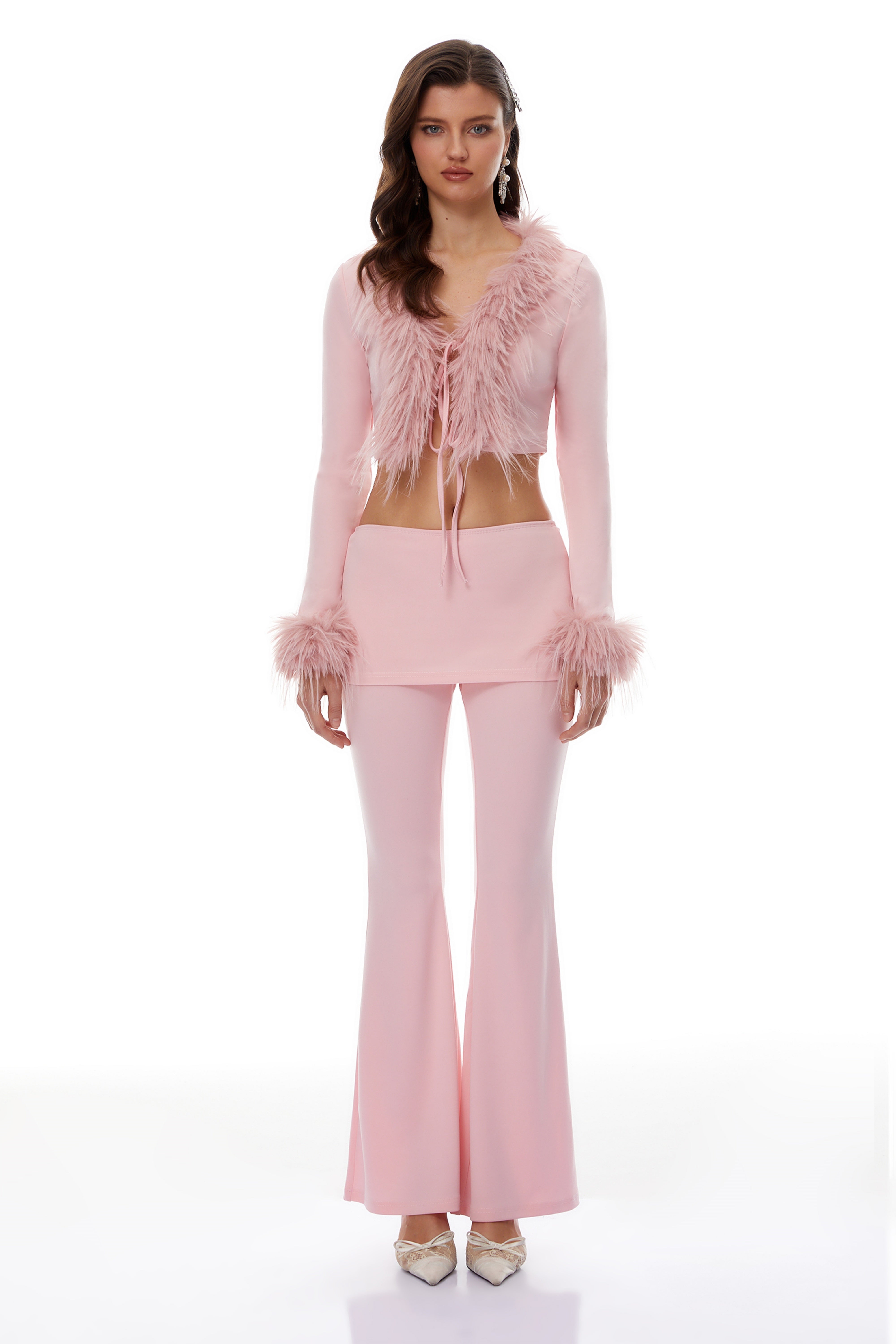 Ysabel Pink Knit Set with Faux Fur Trim