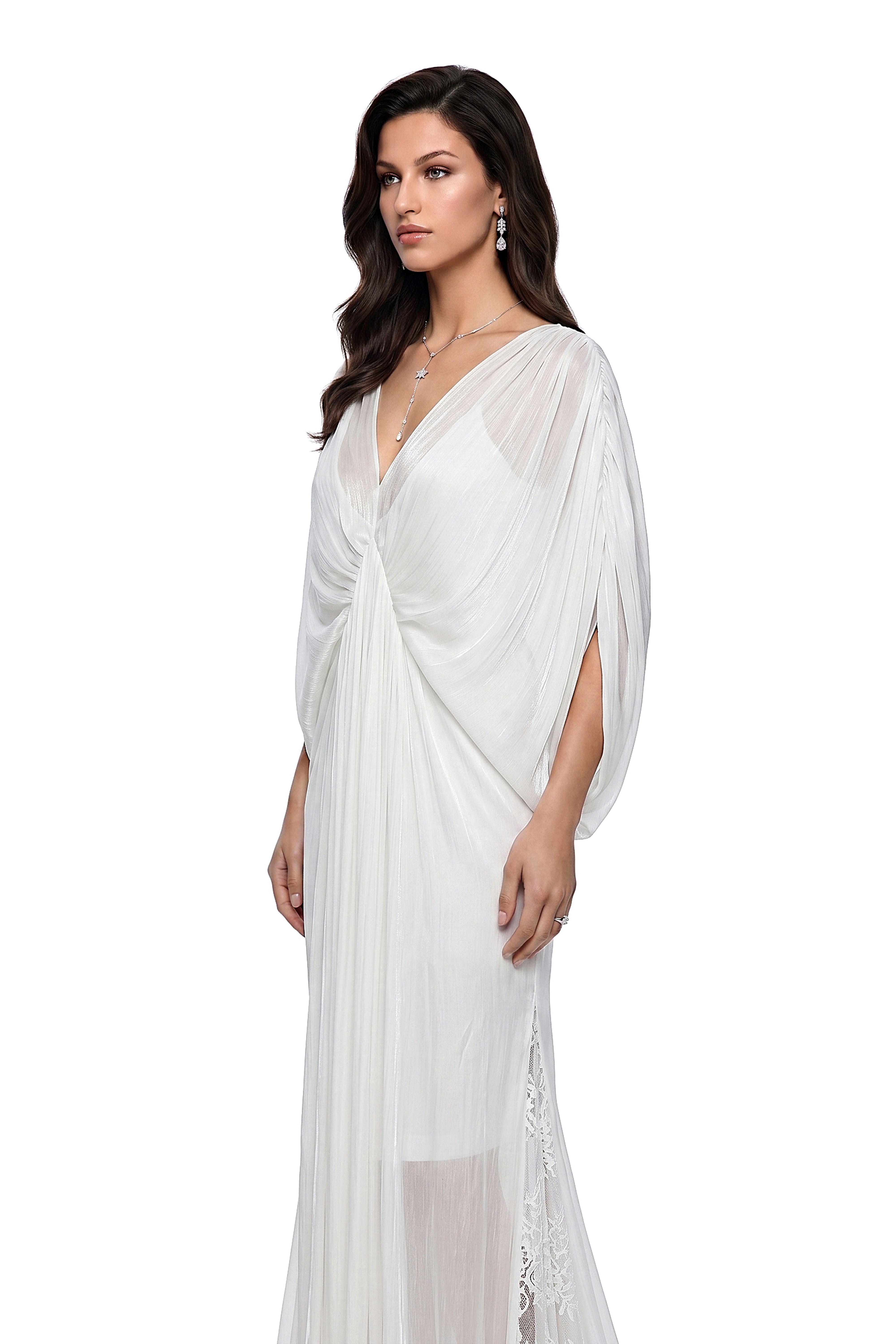 Yseult White Backless Tulle Ruched Maxi Dress