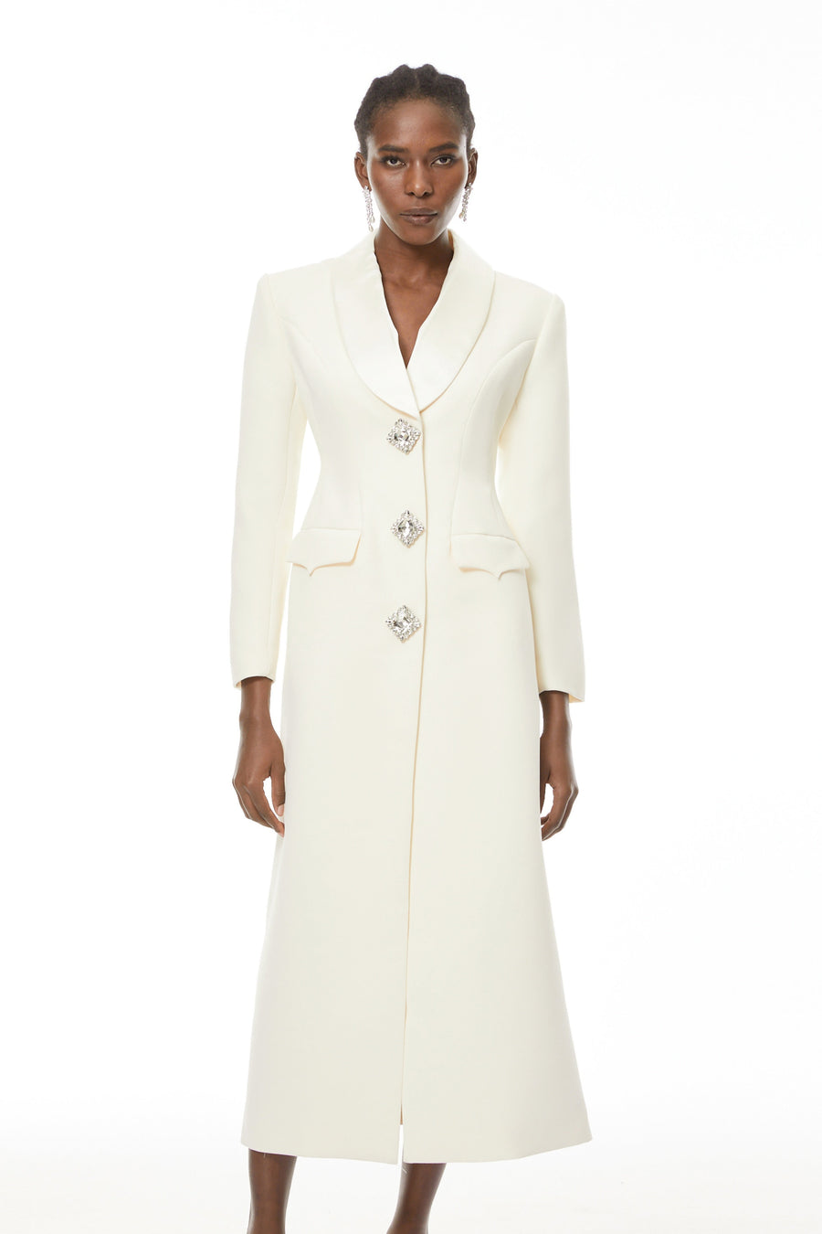 Yvonne Neutrals Crystal-buttoned Coat