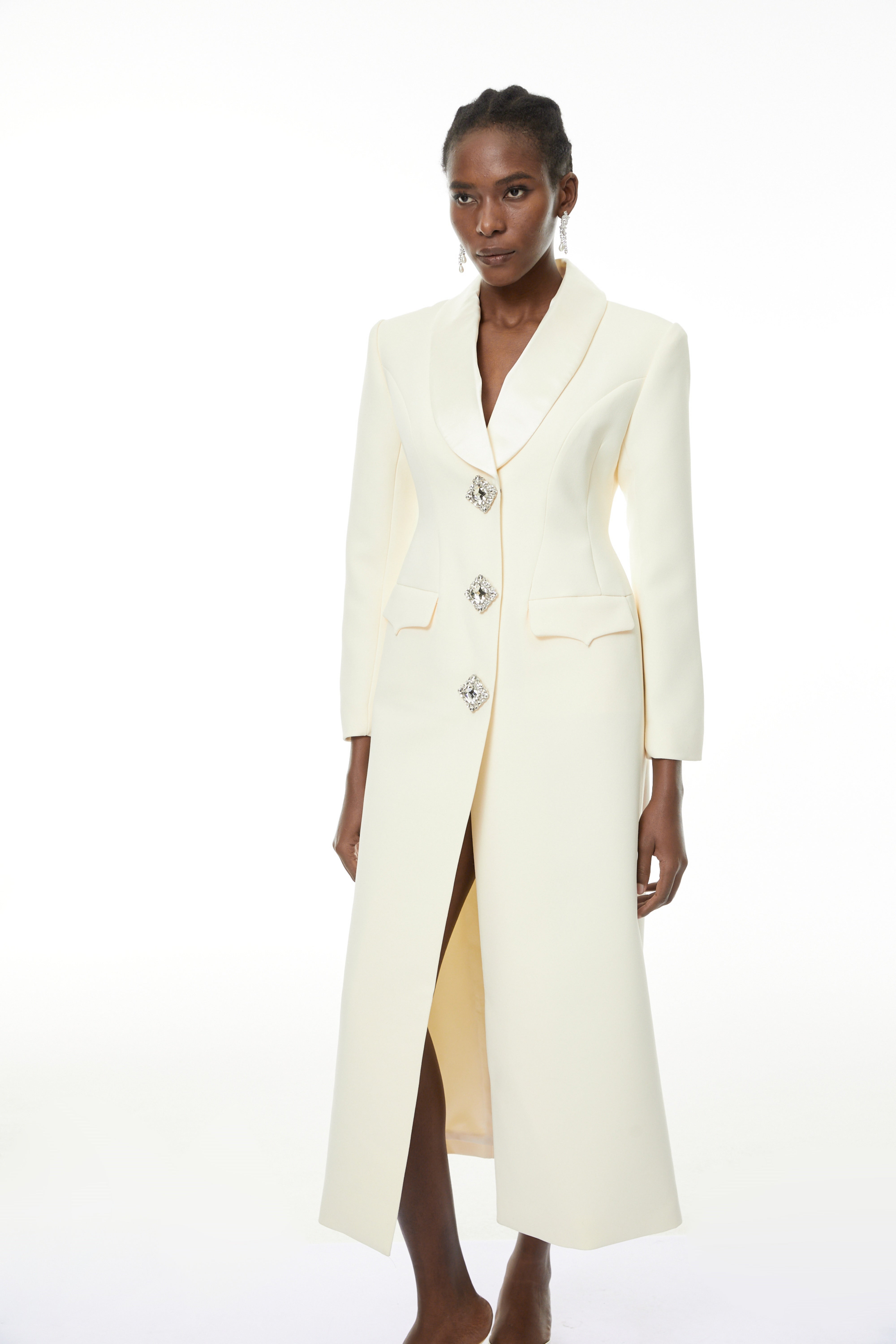 Yvonne Neutrals Crystal-buttoned Coat